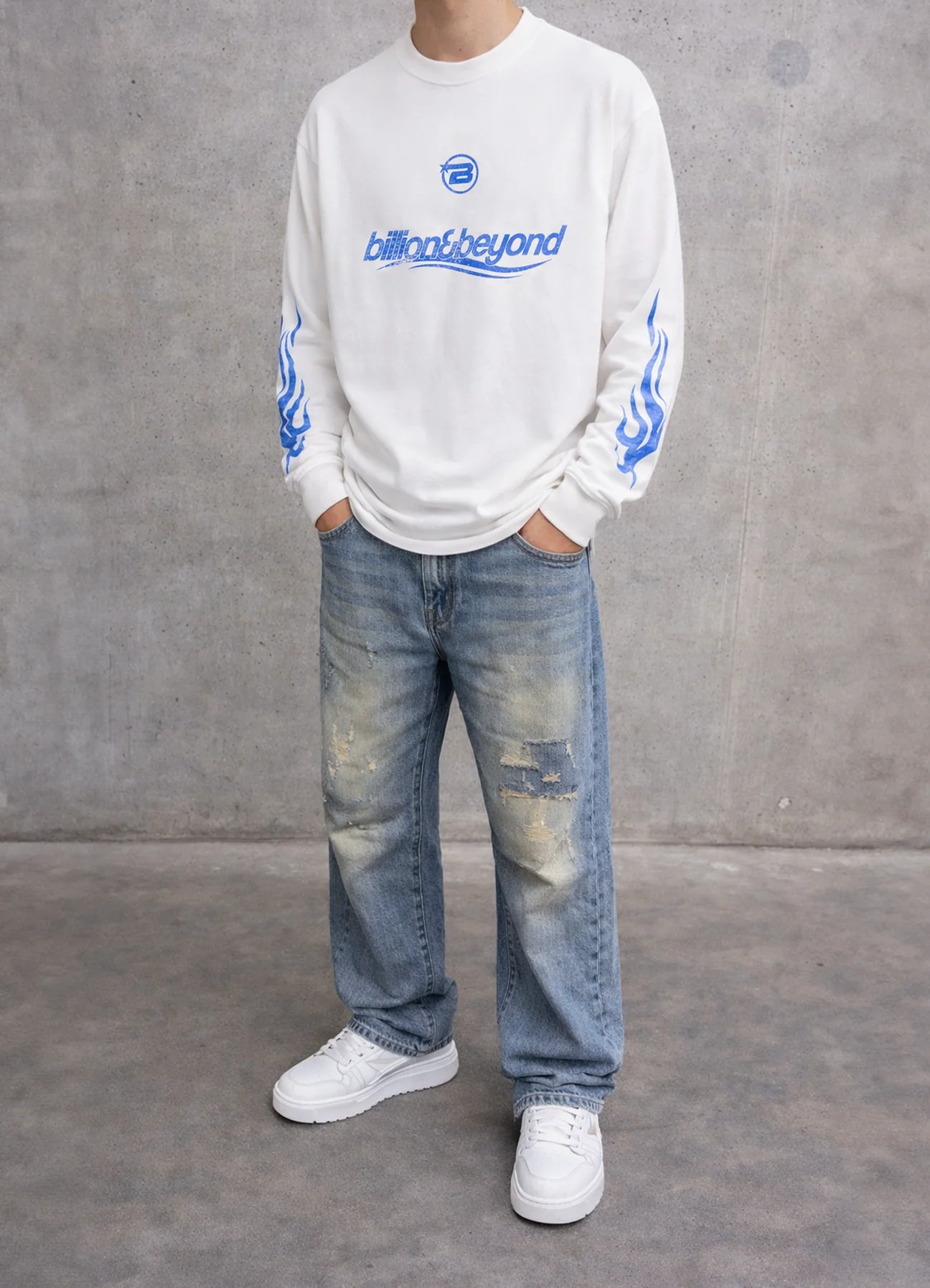 BILLION AND BEYOND - WAVE LONGSLEEVE - WHITE/BLUE - Image 2