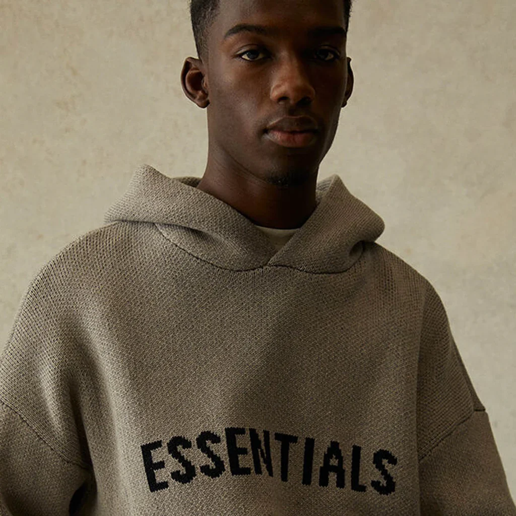 FEAR OF GOD ESSENTIALS KNIT PULLOVER HOODIE DARK HEATHER - Image 3