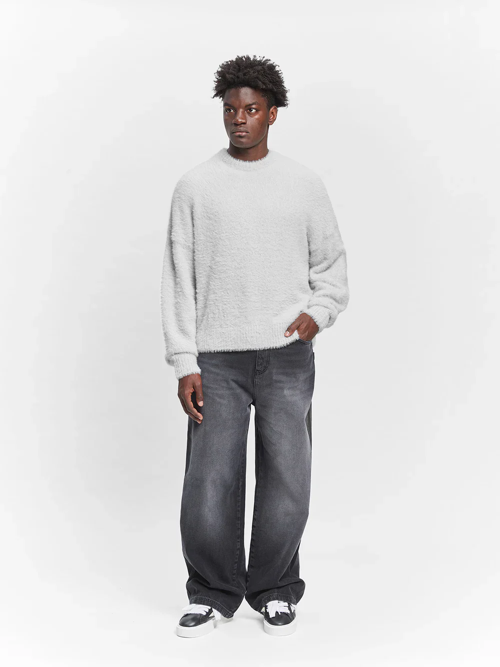 RETERNITY - ESSENTIAL FURRY KNIT SWEATER - LIGHT GREY - Image 6