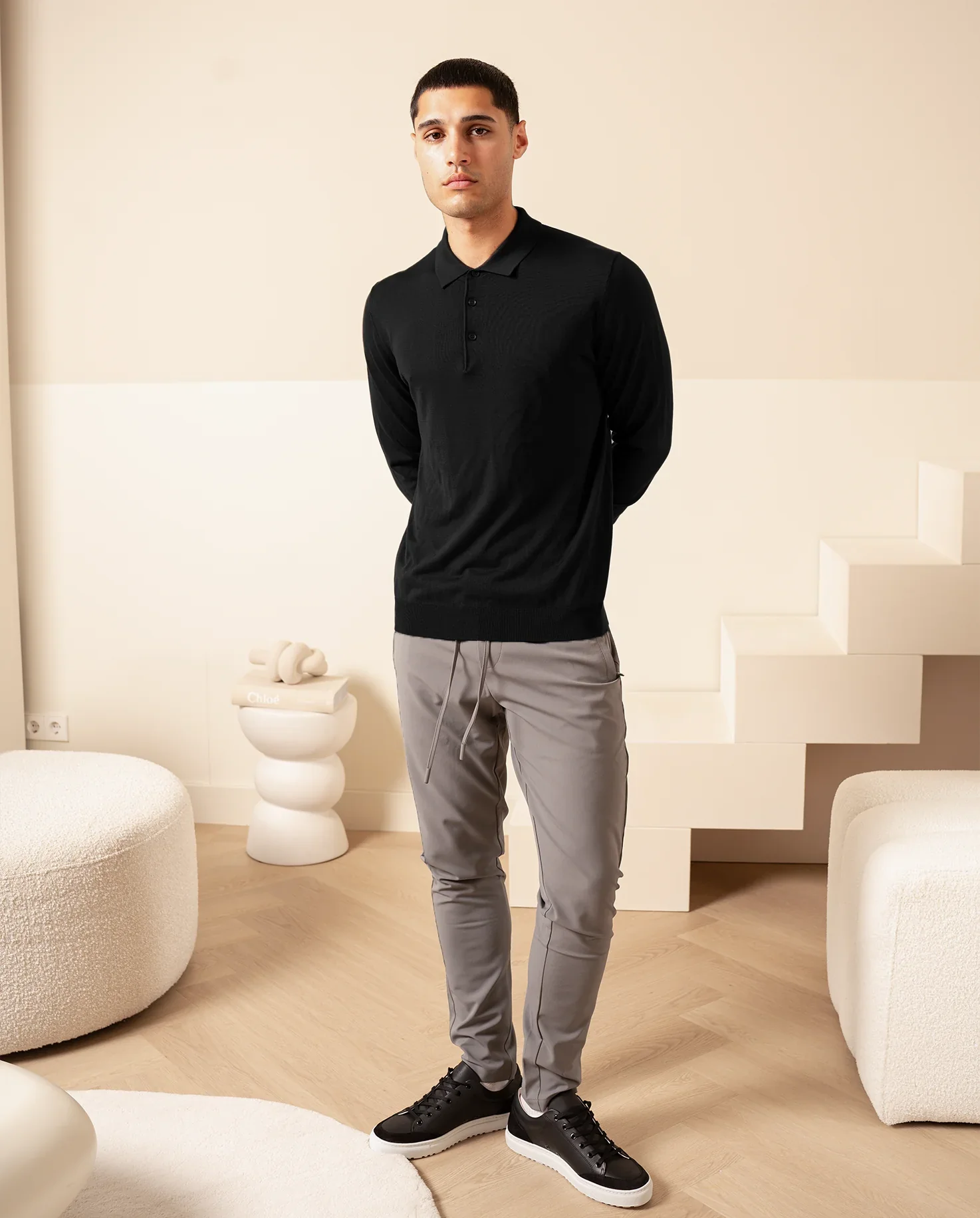 RIMA - KNIT LS POLO - BLACK - Image 3