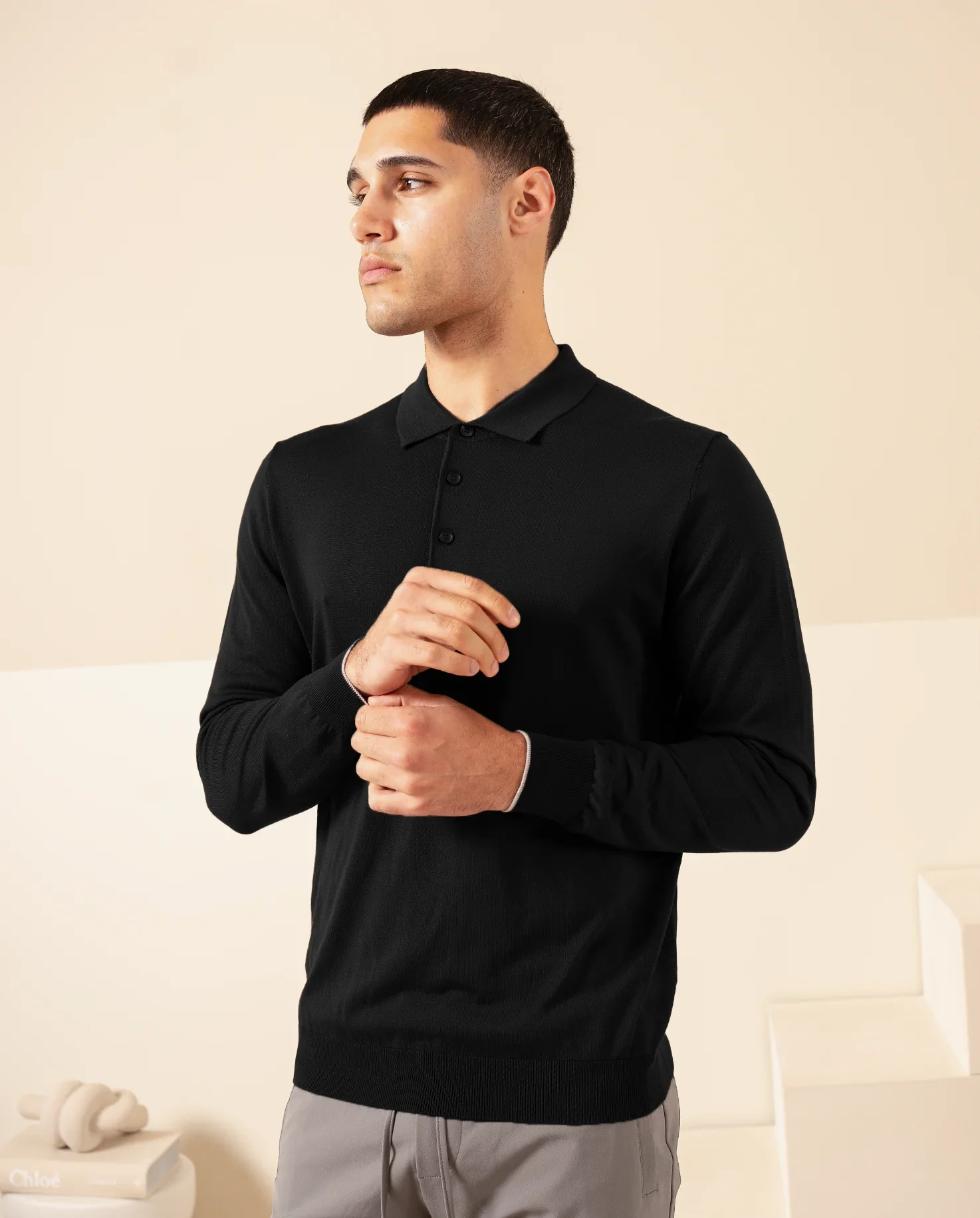 RIMA - KNIT LS POLO - BLACK - Image 5