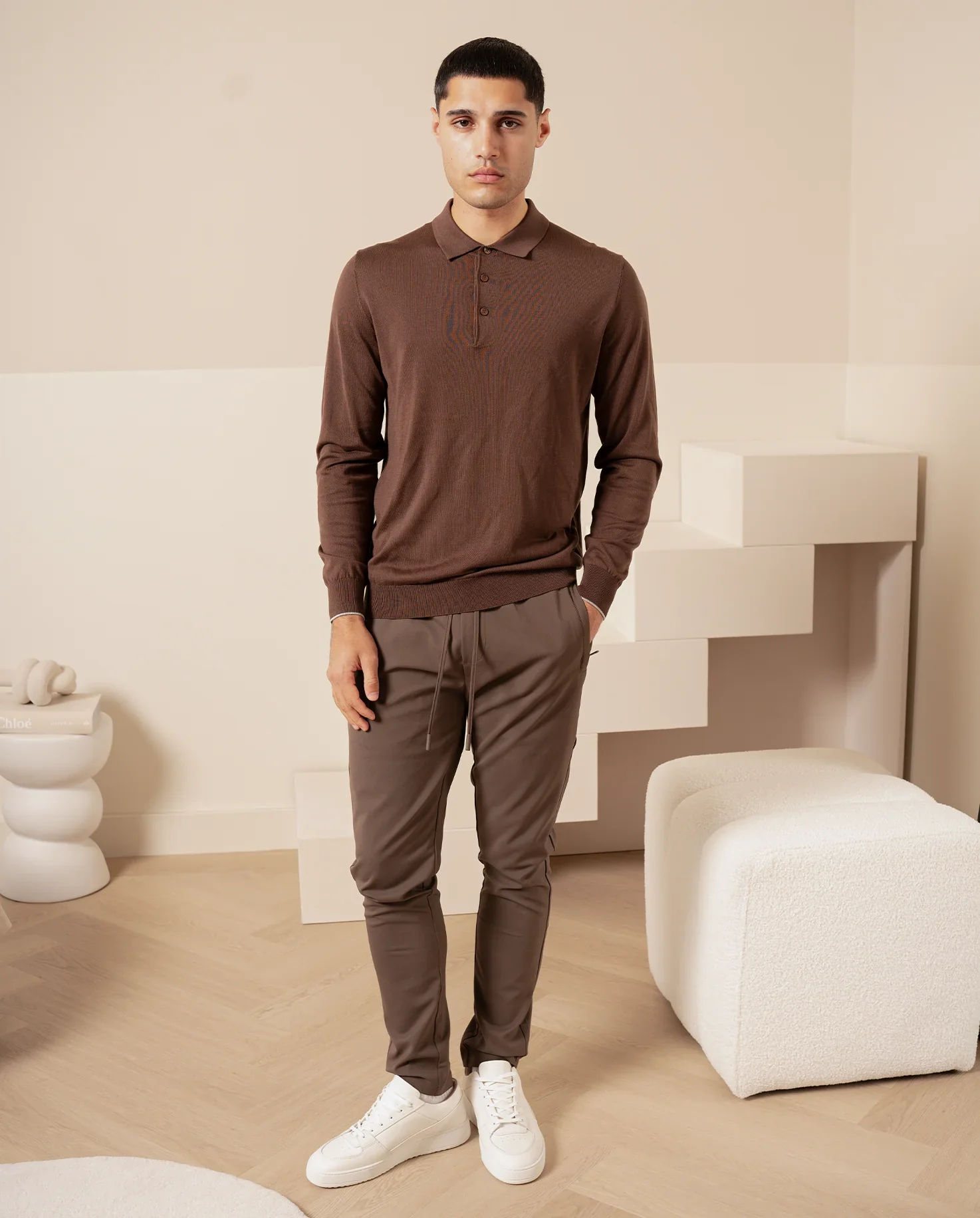 RIMA - KNIT LS POLO - EBONY - Image 3