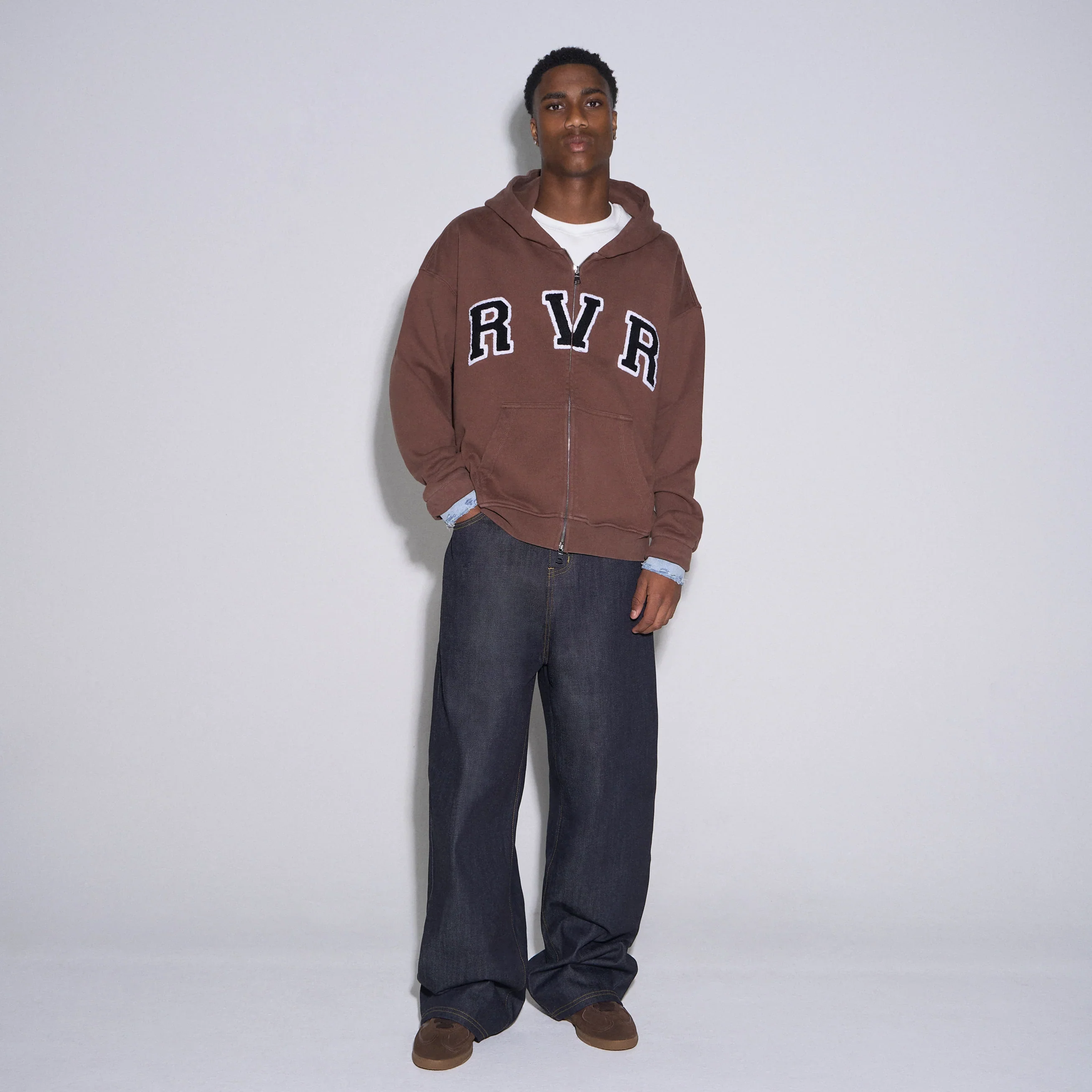 RIVERO - ACADEMY DENIM CUTT OFF HOODIE - BROWN - Image 5