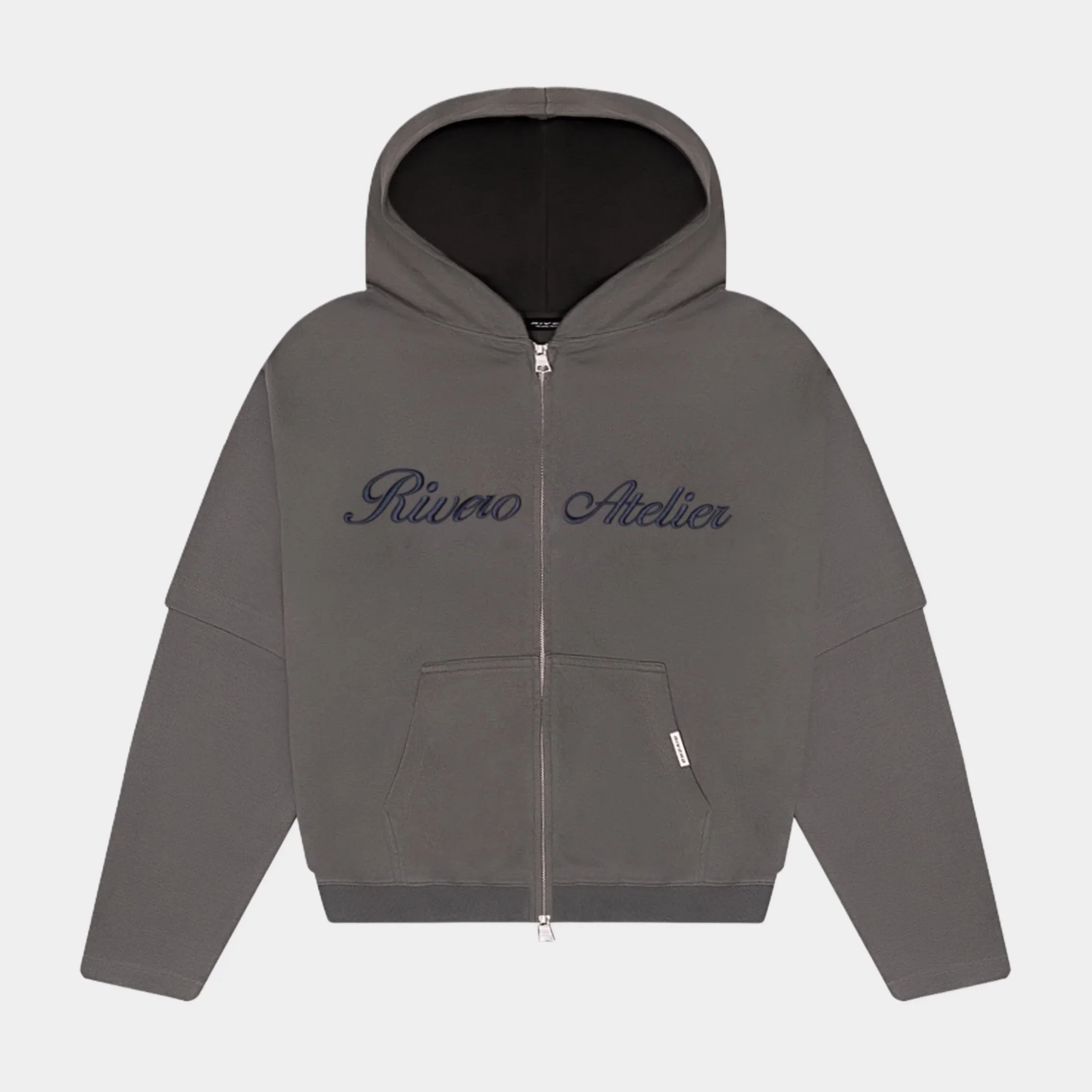 RIVERO - ATELIER DOUBLE LAYERED ZIP HOODIE GREY