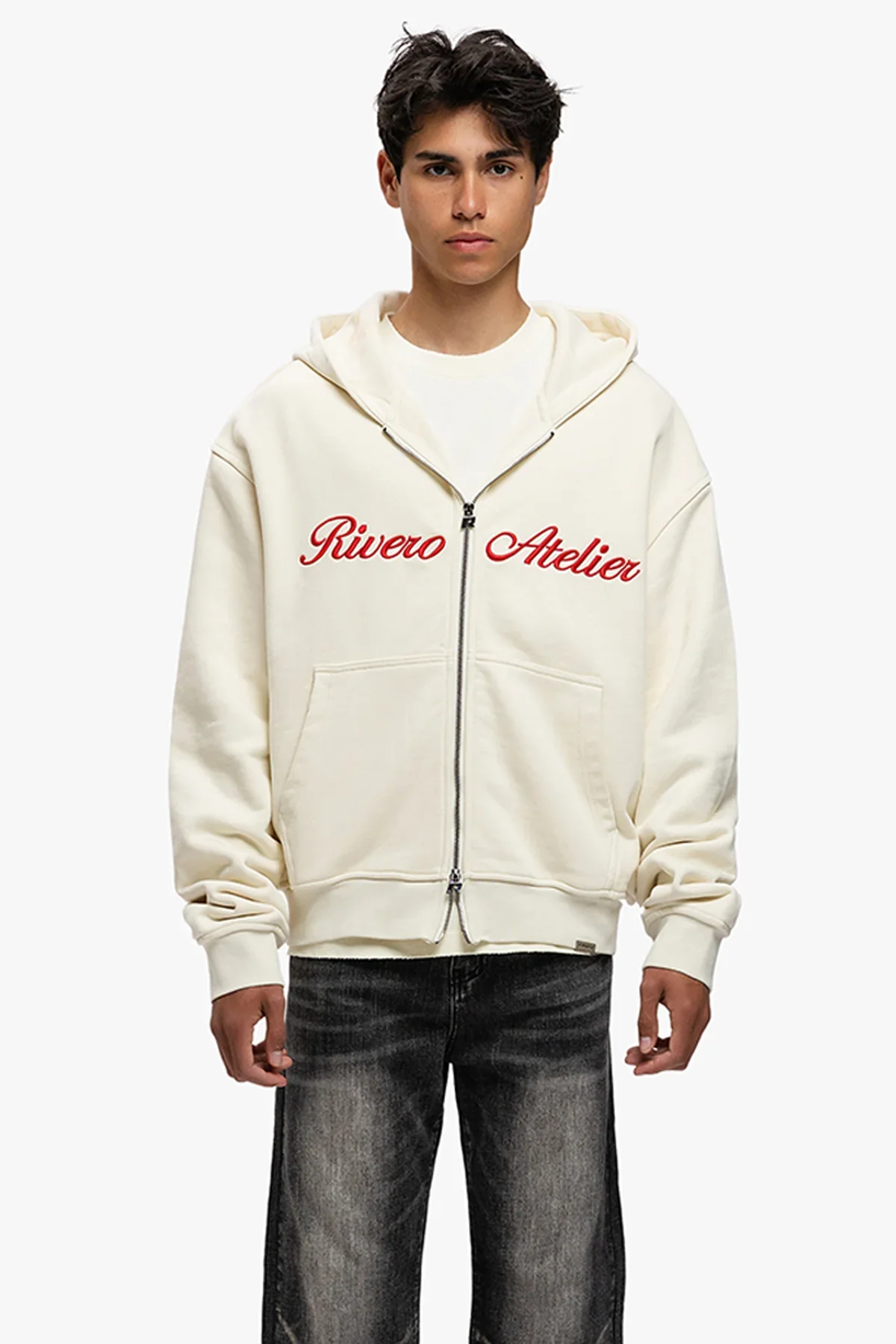 RIVERO - ATELIER RETRO DOUBLE ZIP HOODIE OFF WHITE