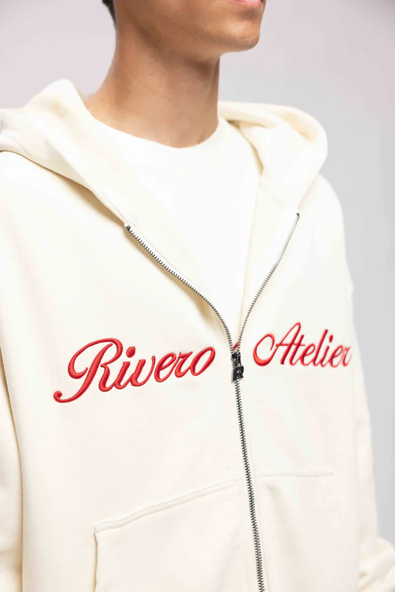 RIVERO - ATELIER RETRO DOUBLE ZIP HOODIE OFF WHITE - Image 2