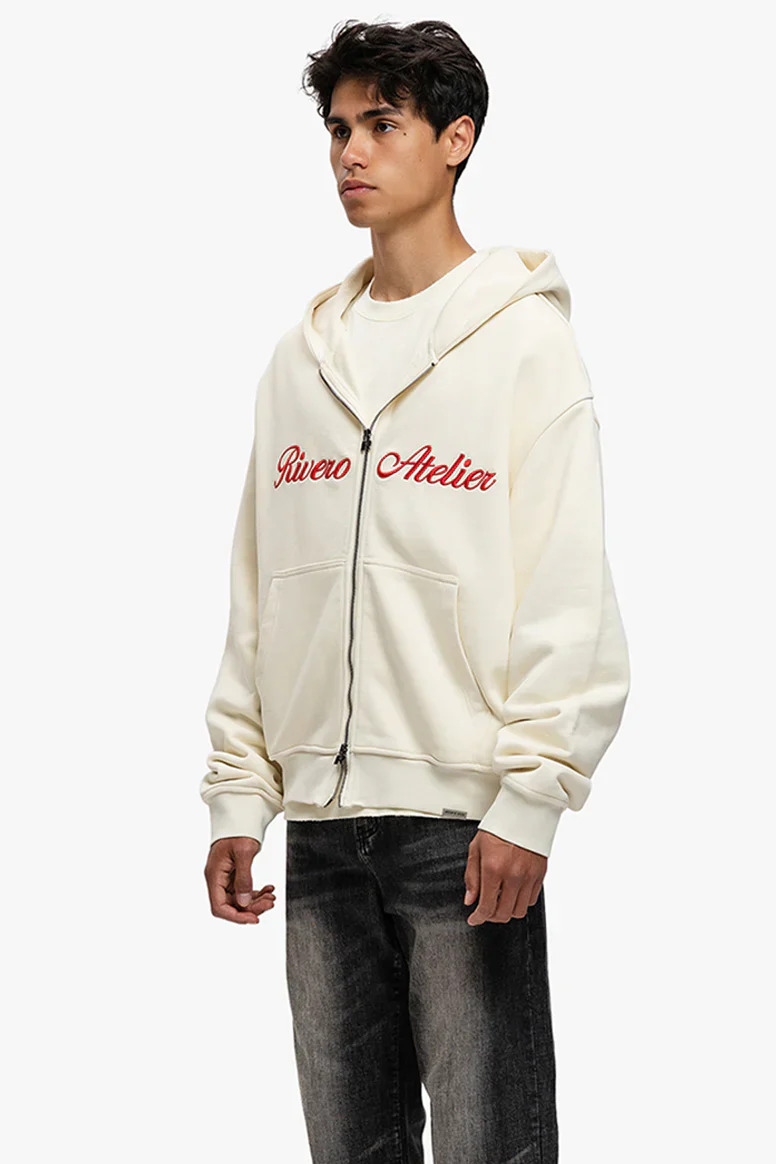 RIVERO - ATELIER RETRO DOUBLE ZIP HOODIE OFF WHITE - Image 5
