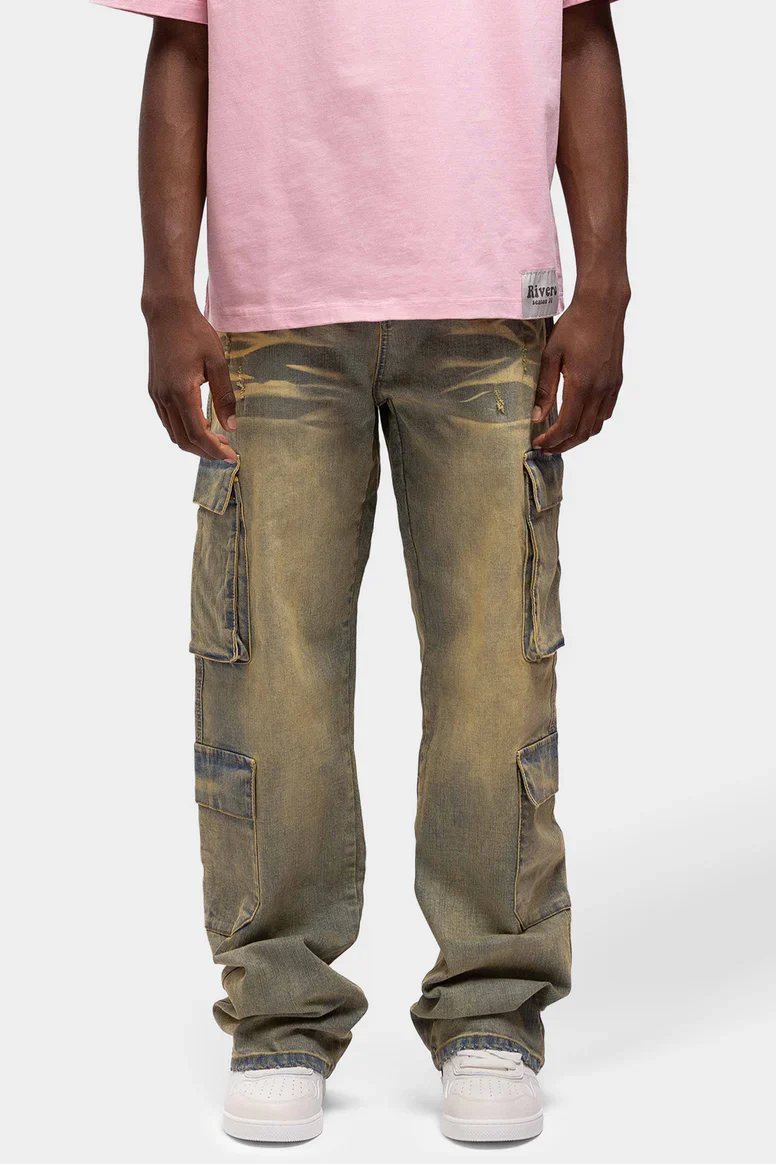 RIVERO - BAGGY HEAVY WASHED CARGO DENIM JEANS - Image 3