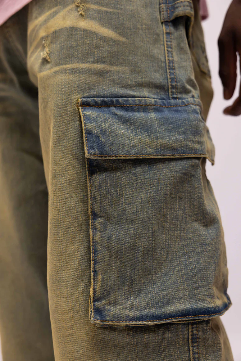 RIVERO - BAGGY HEAVY WASHED CARGO DENIM JEANS - Image 7