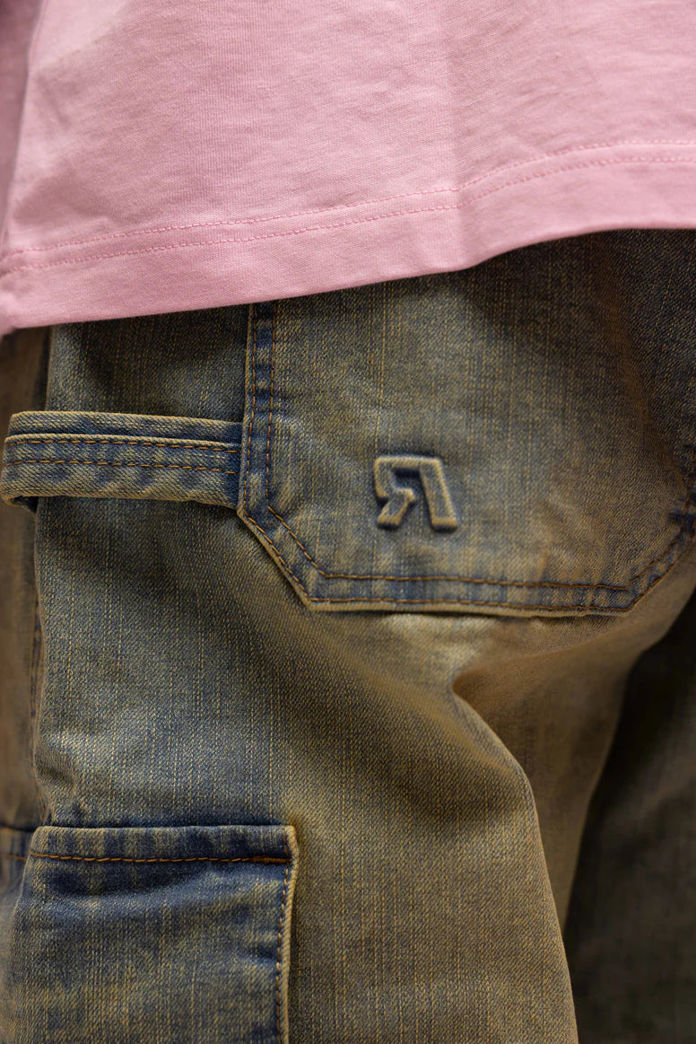 RIVERO - BAGGY HEAVY WASHED CARGO DENIM JEANS - Image 8