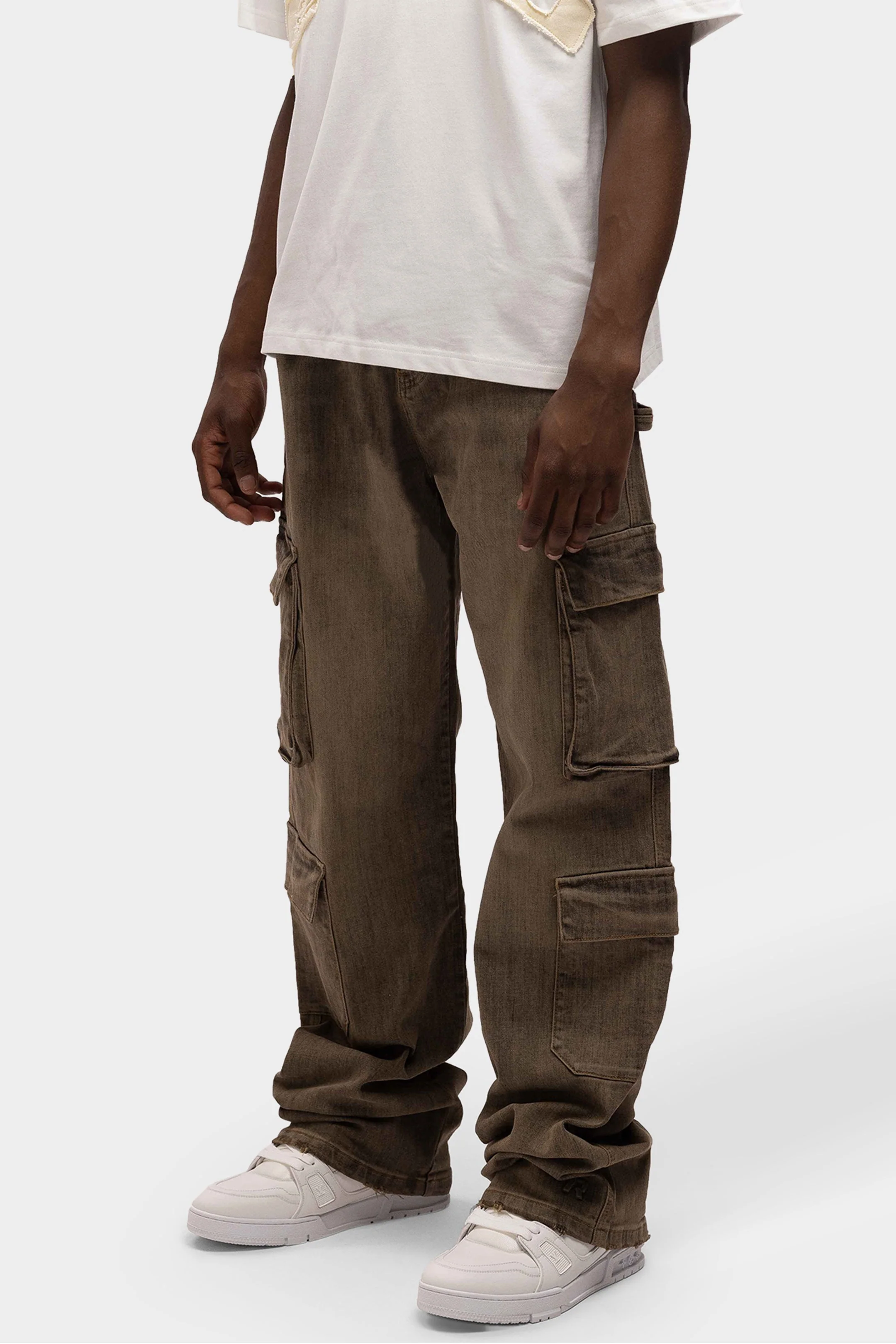 RIVERO - BAGGY VINTAGE WASHED CARGO DENIM JEANS - Image 3