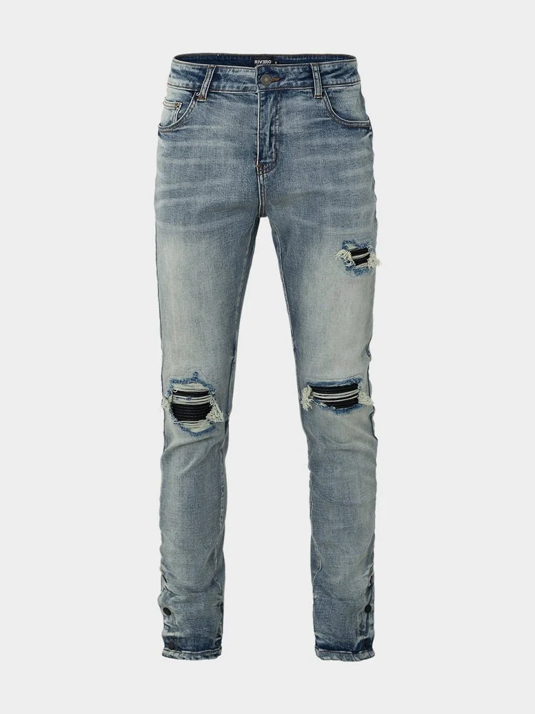RIVERO - BUTTON RIPPED DENIM JEANS - Image 4