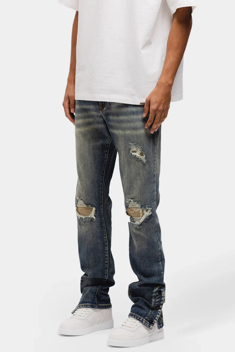 RIVERO - BUTTON RIPPED DENIM JEANS DARK BLUE - Image 2
