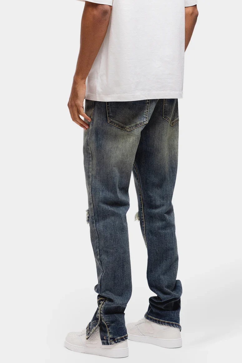 RIVERO - BUTTON RIPPED DENIM JEANS DARK BLUE - Image 3