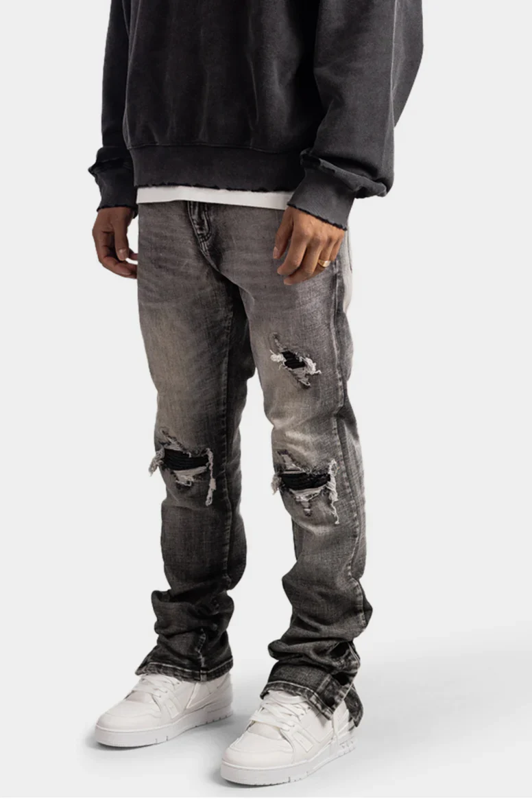RIVERO - BUTTON RIPPED DENIM JEANS GREY - Image 2