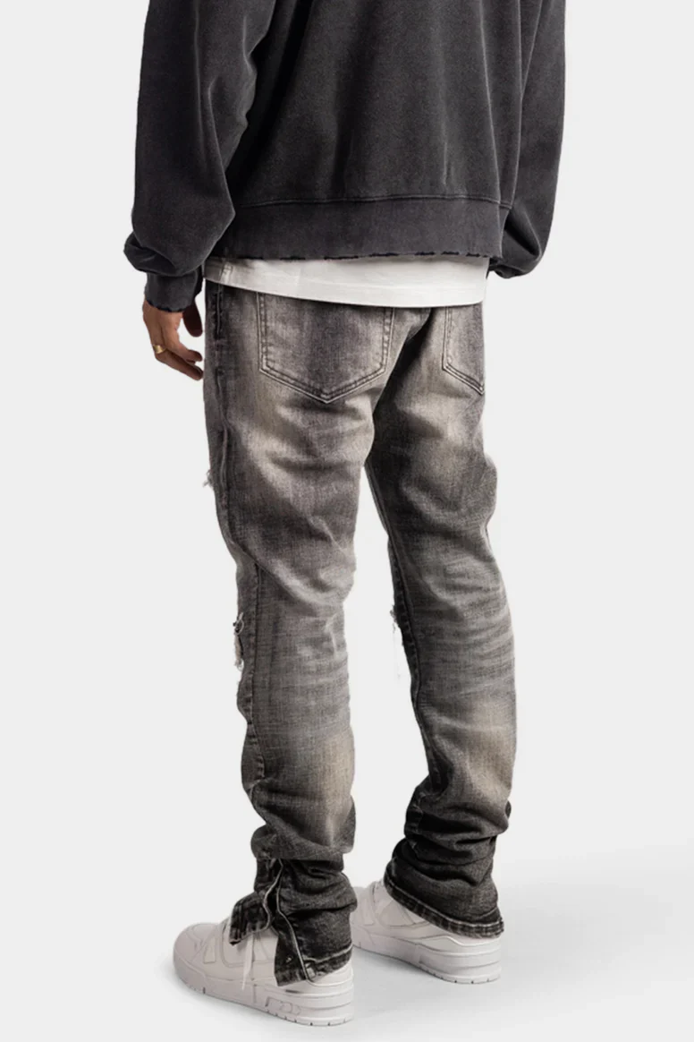 RIVERO - BUTTON RIPPED DENIM JEANS GREY - Image 3