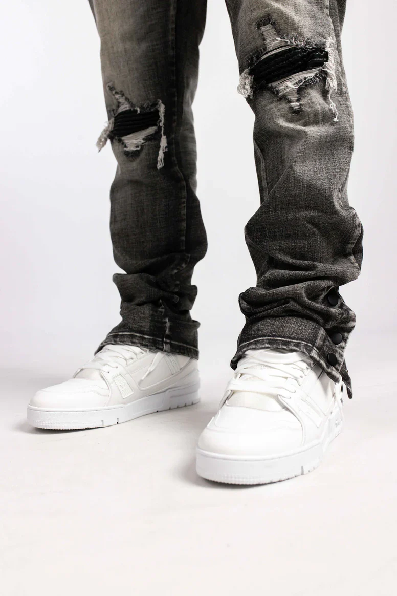 RIVERO - BUTTON RIPPED DENIM JEANS GREY - Image 4