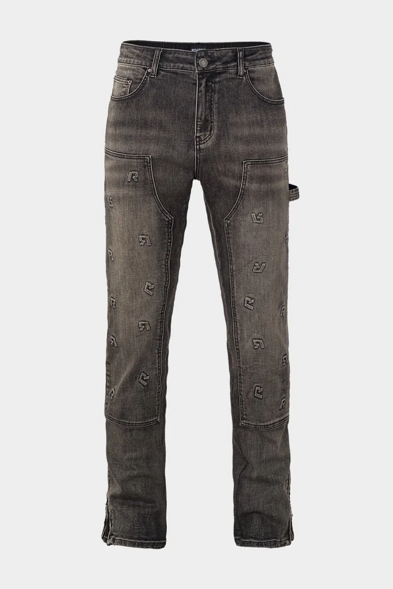 RIVERO - EMBOSSED STRAIGHT WORKER JEANS  BLACK - Image 4