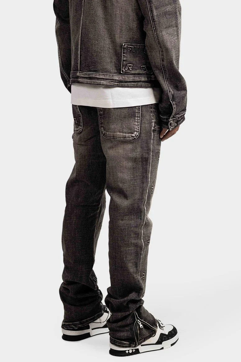 RIVERO - EMBOSSED STRAIGHT WORKER JEANS  BLACK - Image 5