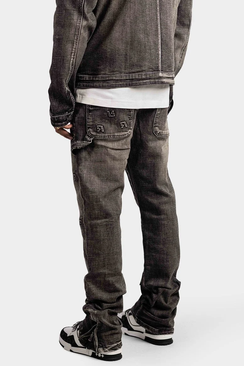 RIVERO - EMBOSSED STRAIGHT WORKER JEANS  BLACK - Image 6