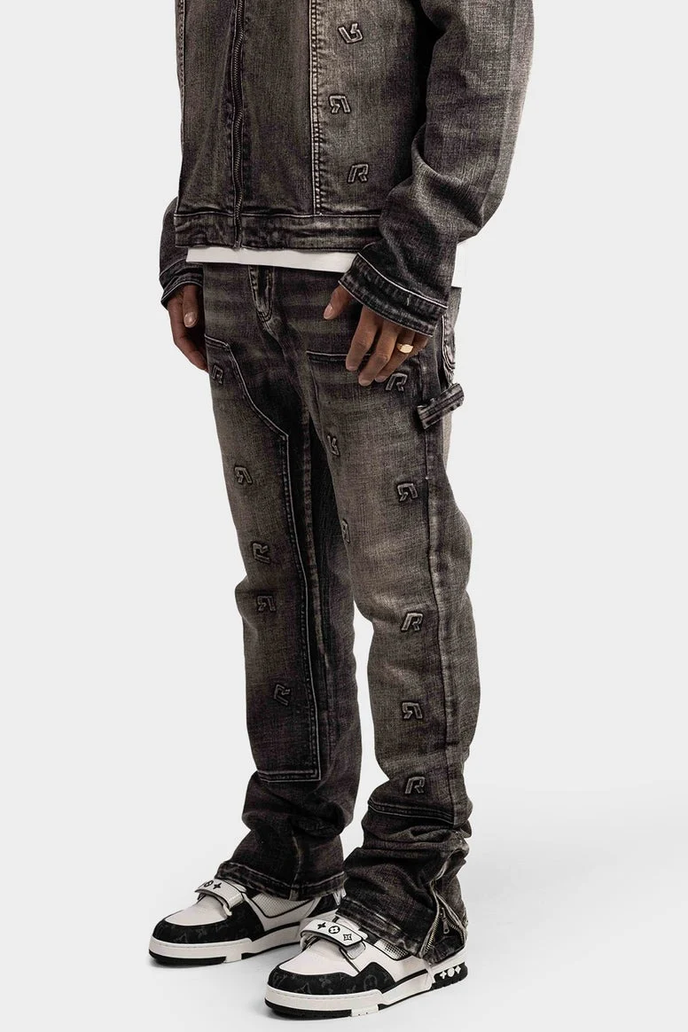 RIVERO - EMBOSSED STRAIGHT WORKER JEANS  BLACK - Image 7