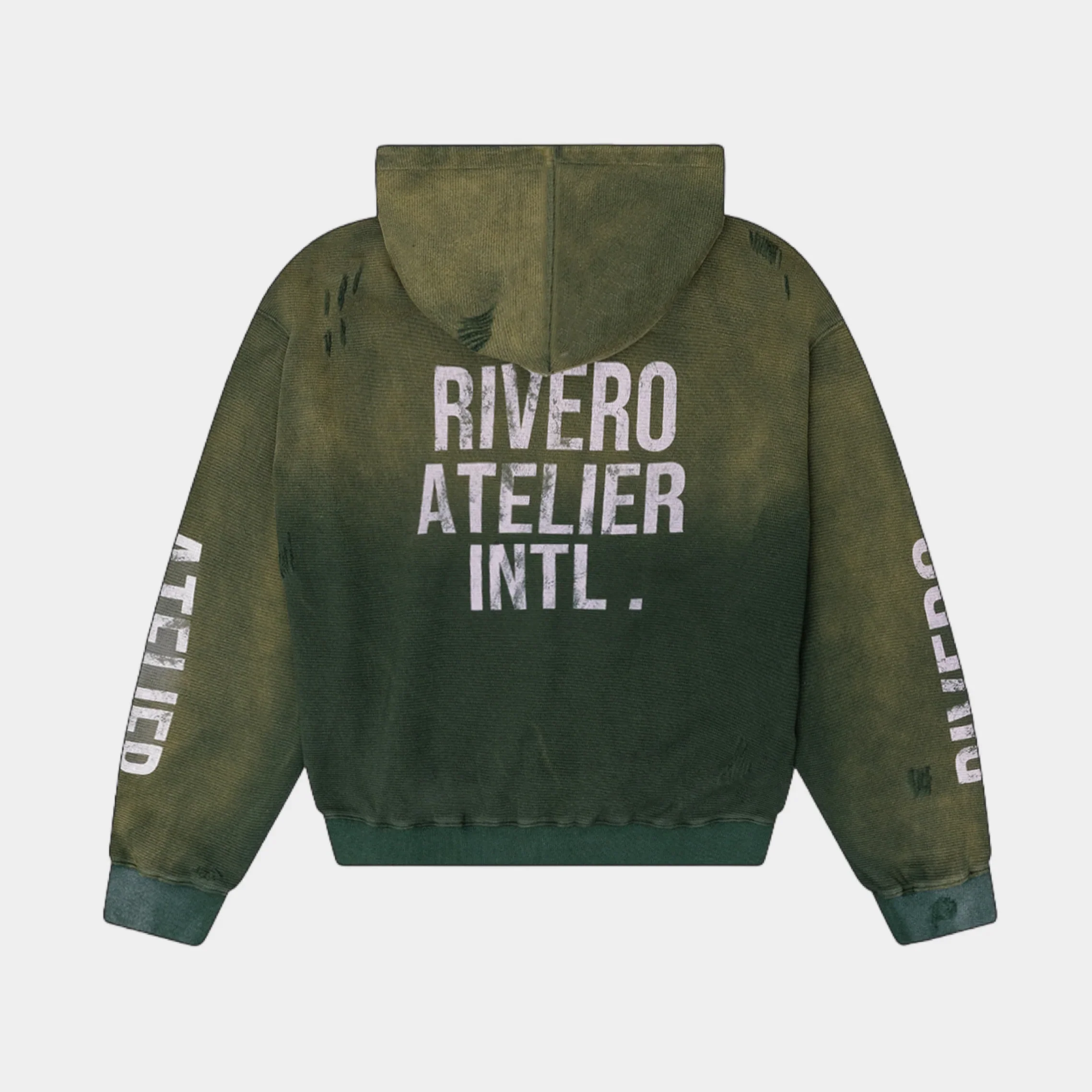 RIVERO - INTL. WASHED WAFFLE ZIP HOODIE GREEN - Image 5