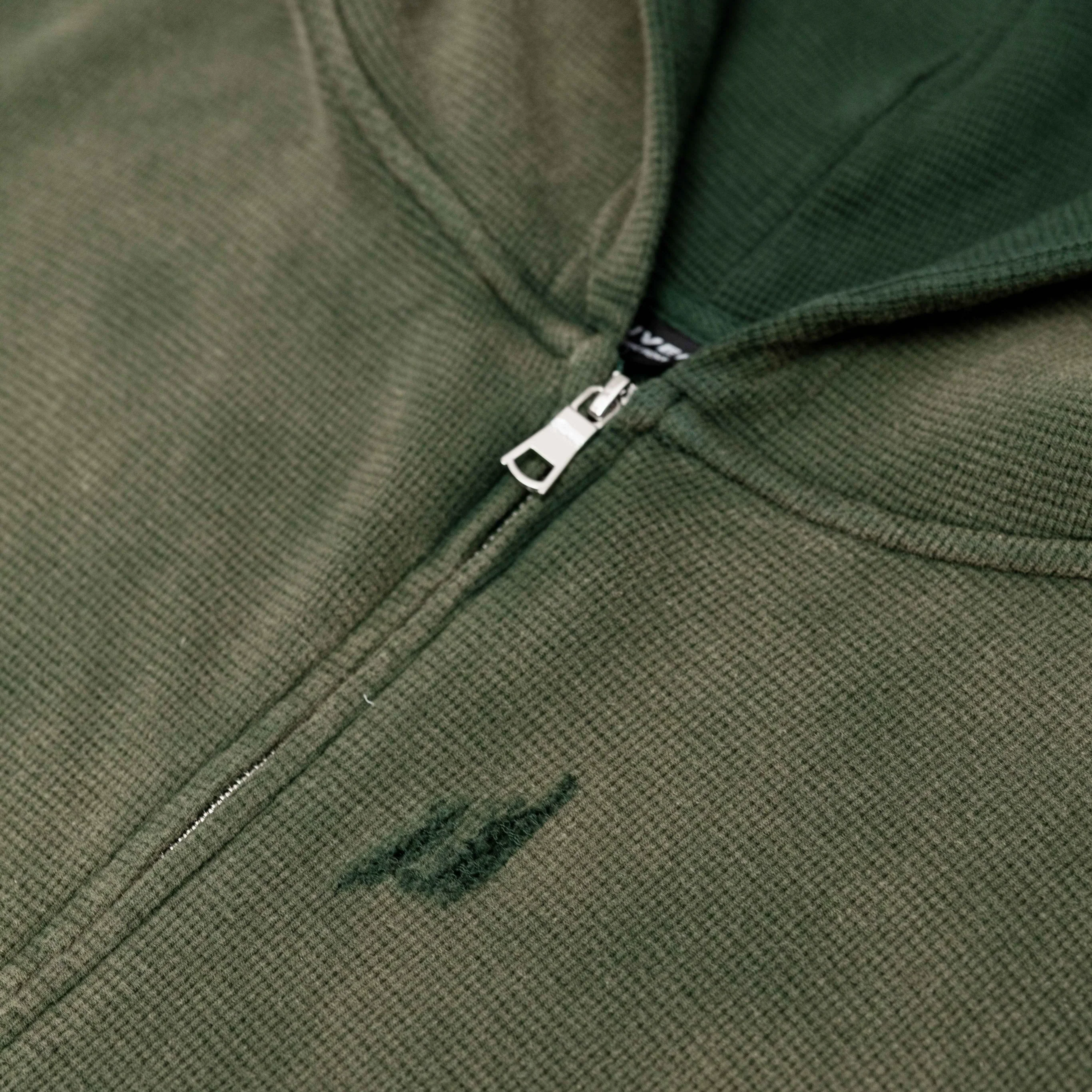 RIVERO - INTL. WASHED WAFFLE ZIP HOODIE GREEN - Image 6