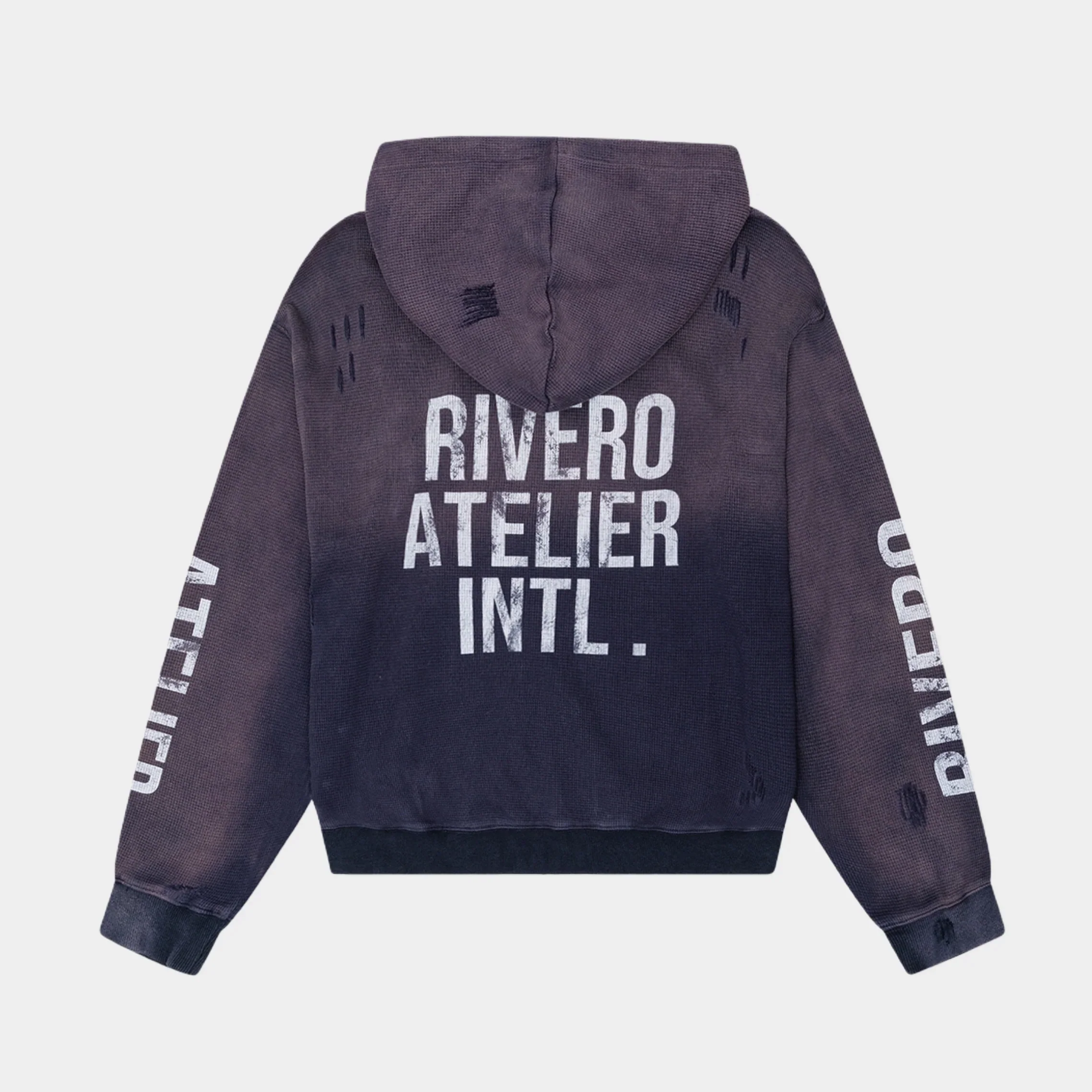 RIVERO - INTL. WASHED WAFFLE ZIP HOODIE NAVY - Image 3