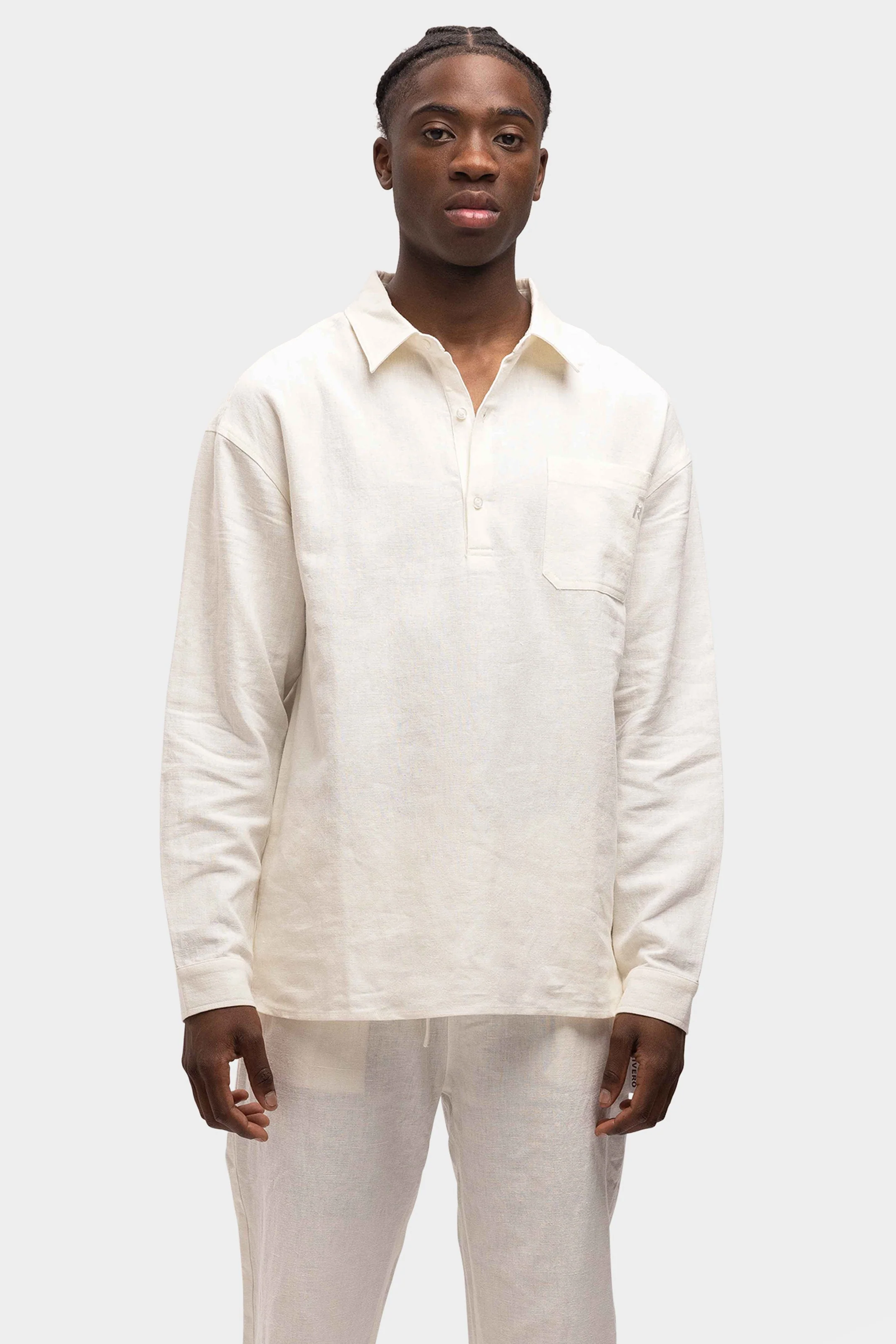 RIVERO - LINEN SHIRT QUARTER BUTTON WHITE - Image 3