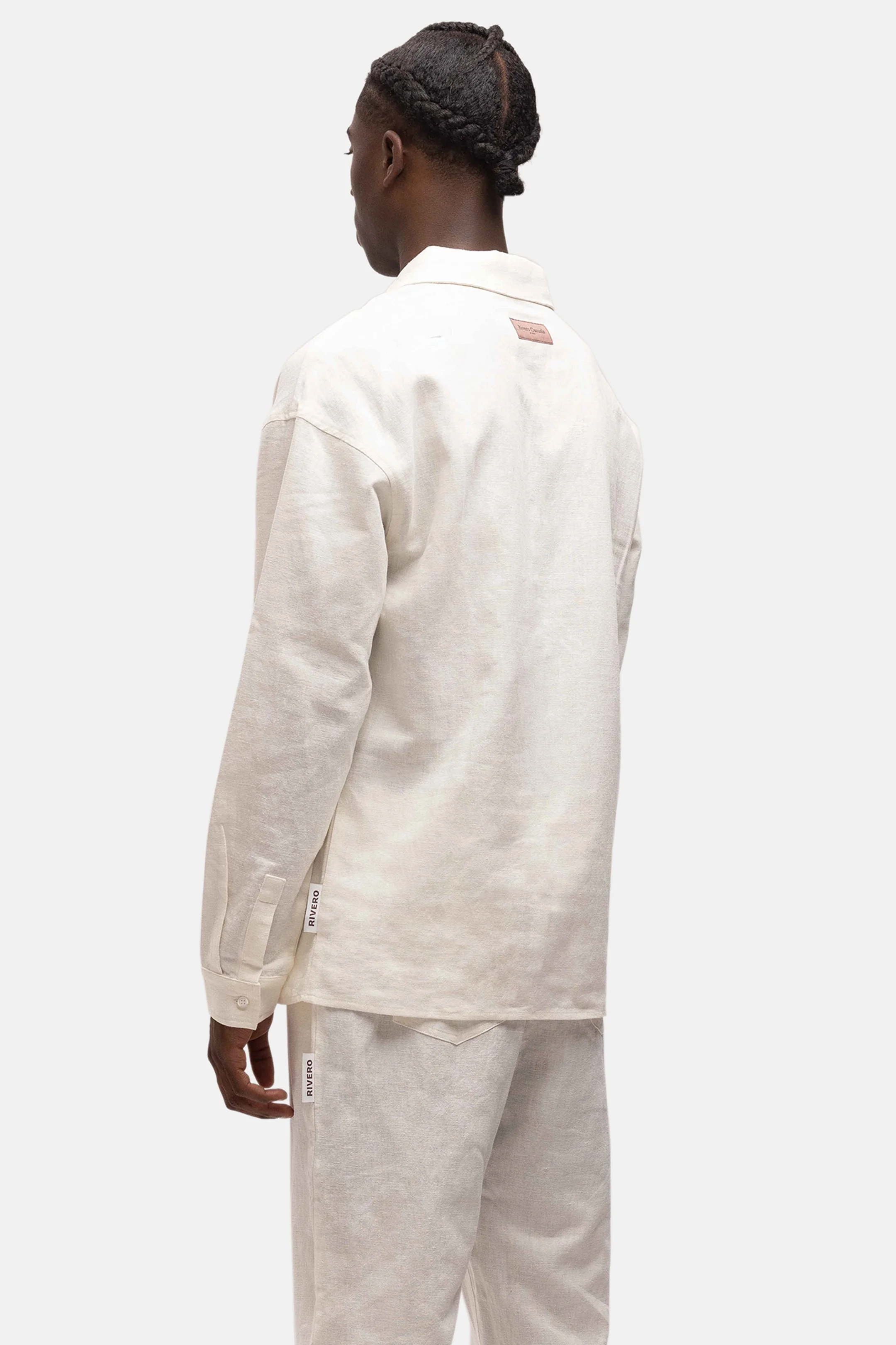 RIVERO - LINEN SHIRT QUARTER BUTTON WHITE - Image 4