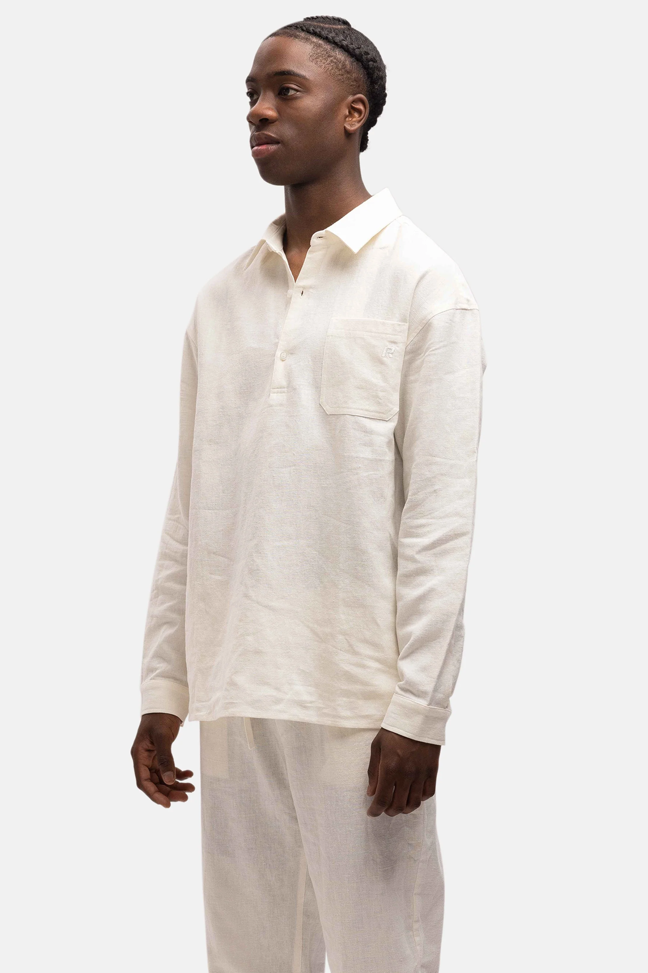 RIVERO - LINEN SHIRT QUARTER BUTTON WHITE - Image 5