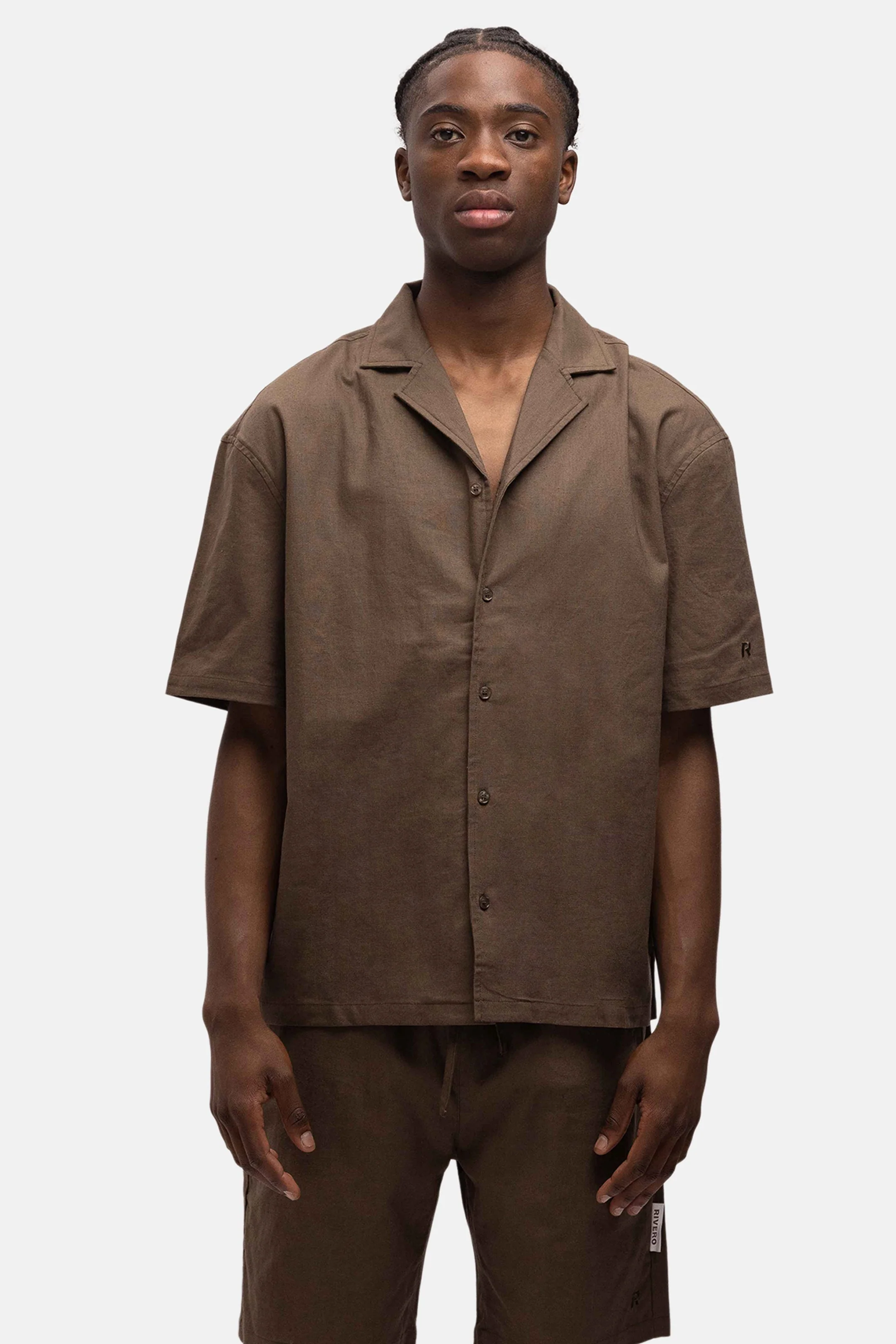 RIVERO - LINEN SHIRT SHORT SLEEVE BROWN - Image 3