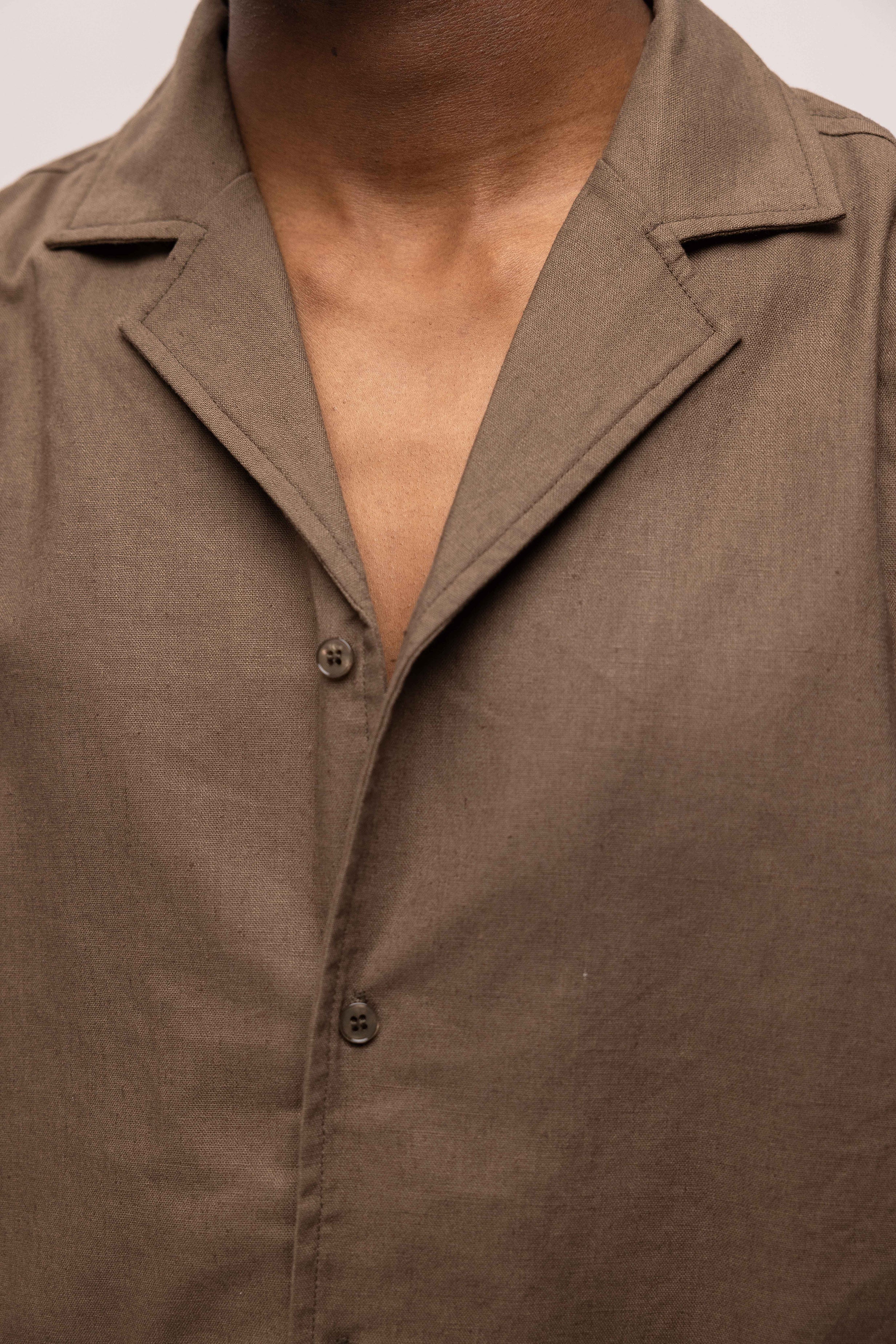 RIVERO - LINEN SHIRT SHORT SLEEVE BROWN - Image 8