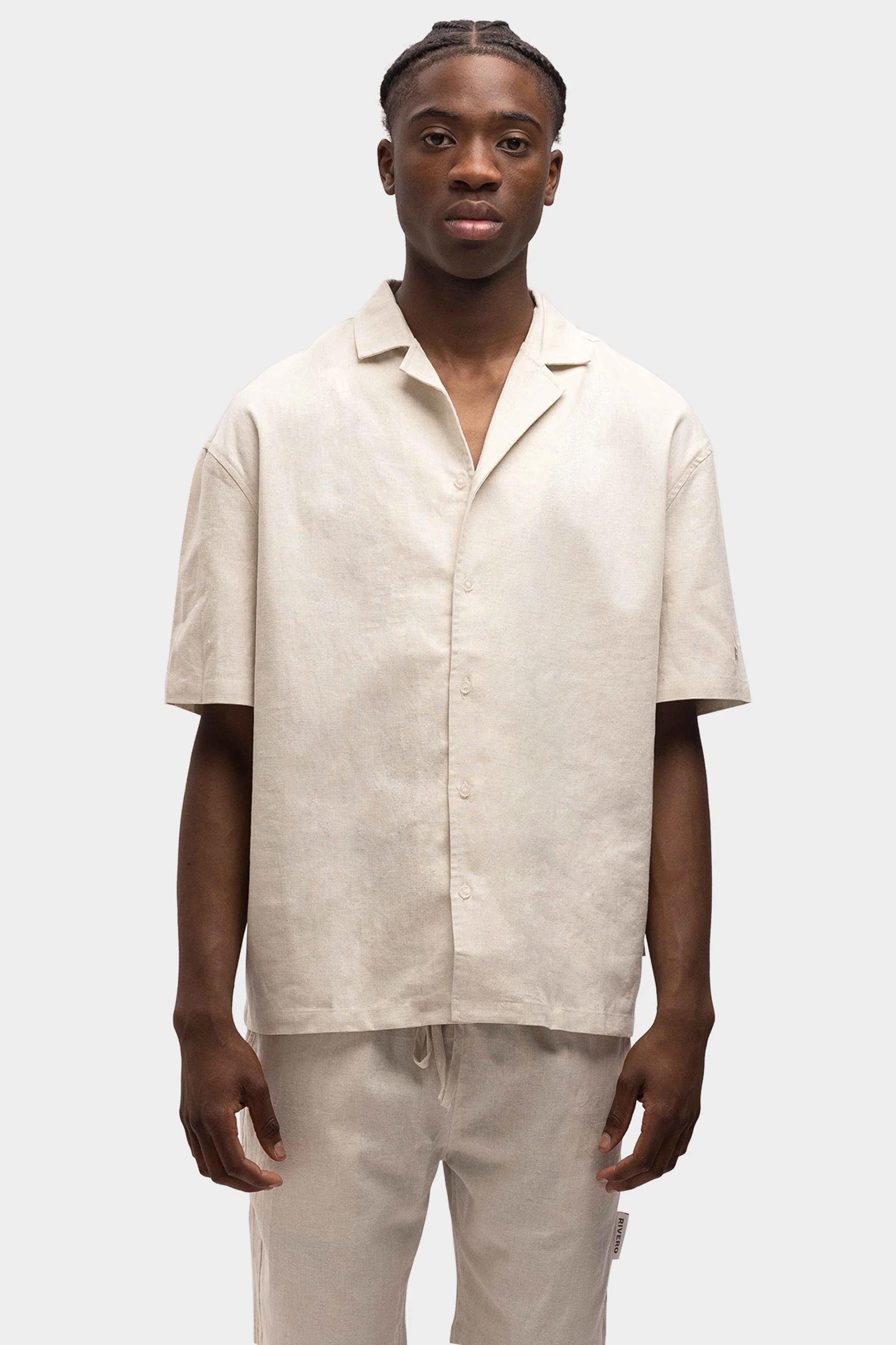 RIVERO - LINEN SHIRT SHORT SLEEVE SAND - Image 3