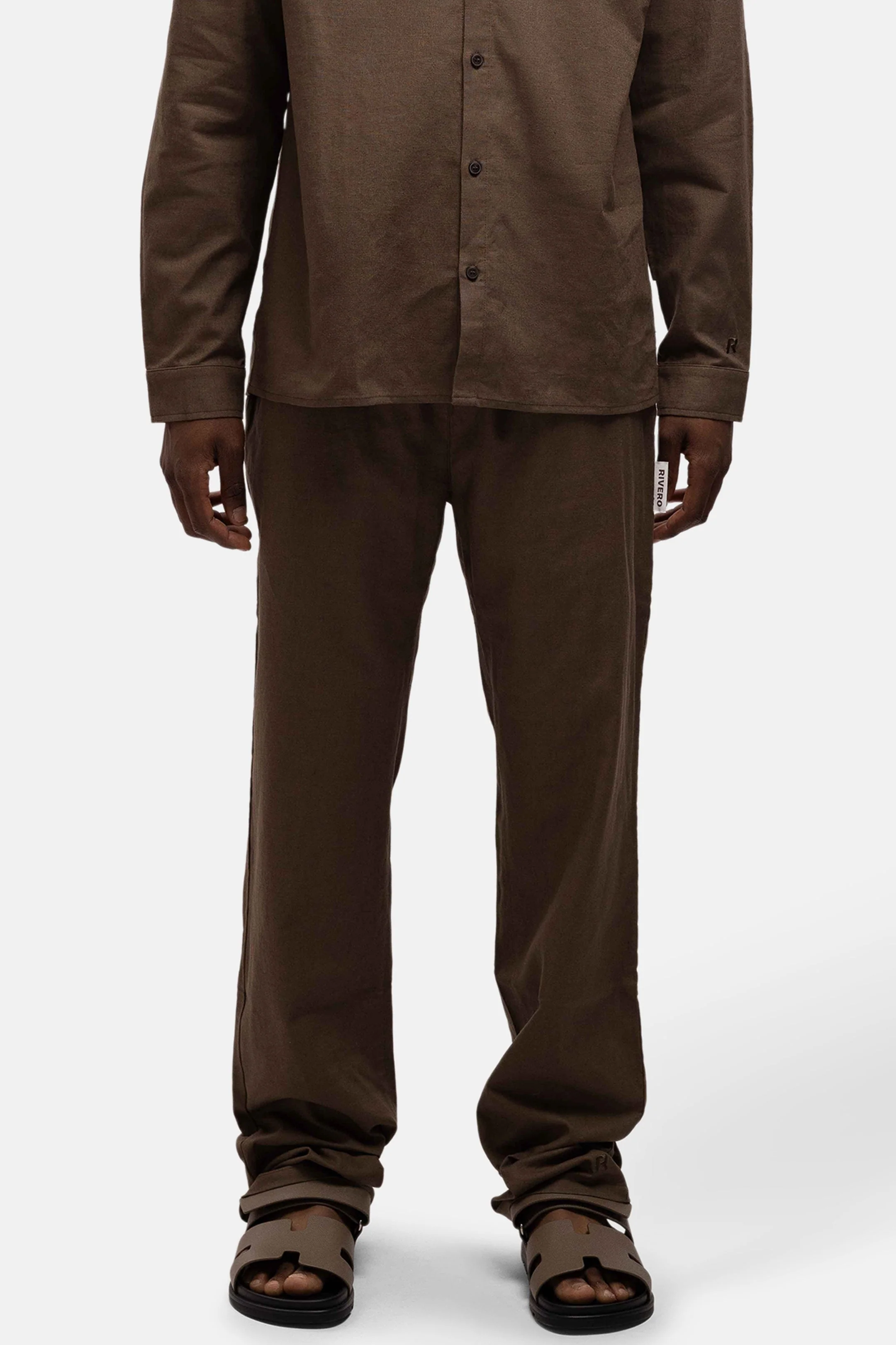 RIVERO - LINEN STRAIGHT LEG PANTS BROWN - Image 3