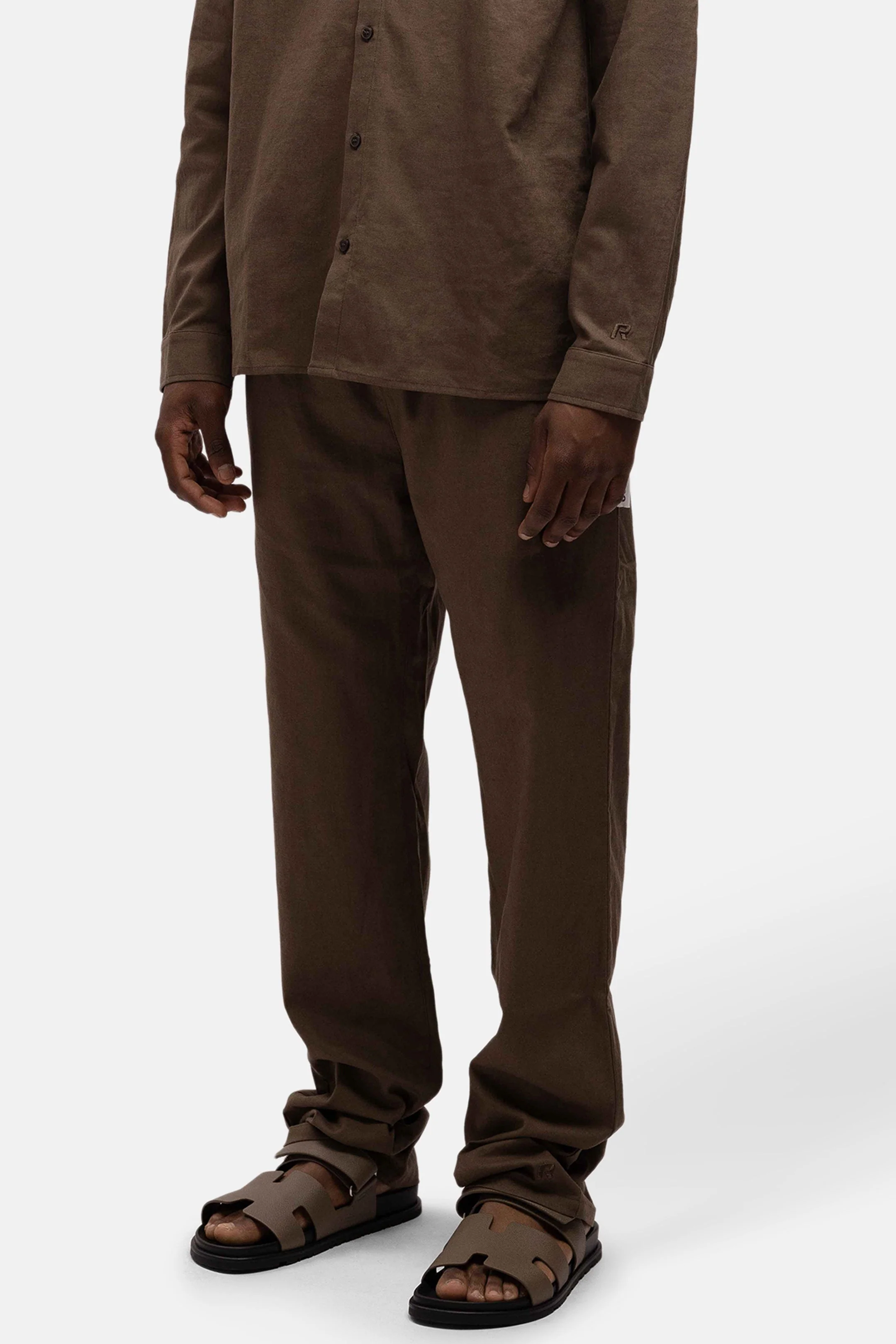 RIVERO - LINEN STRAIGHT LEG PANTS BROWN - Image 4