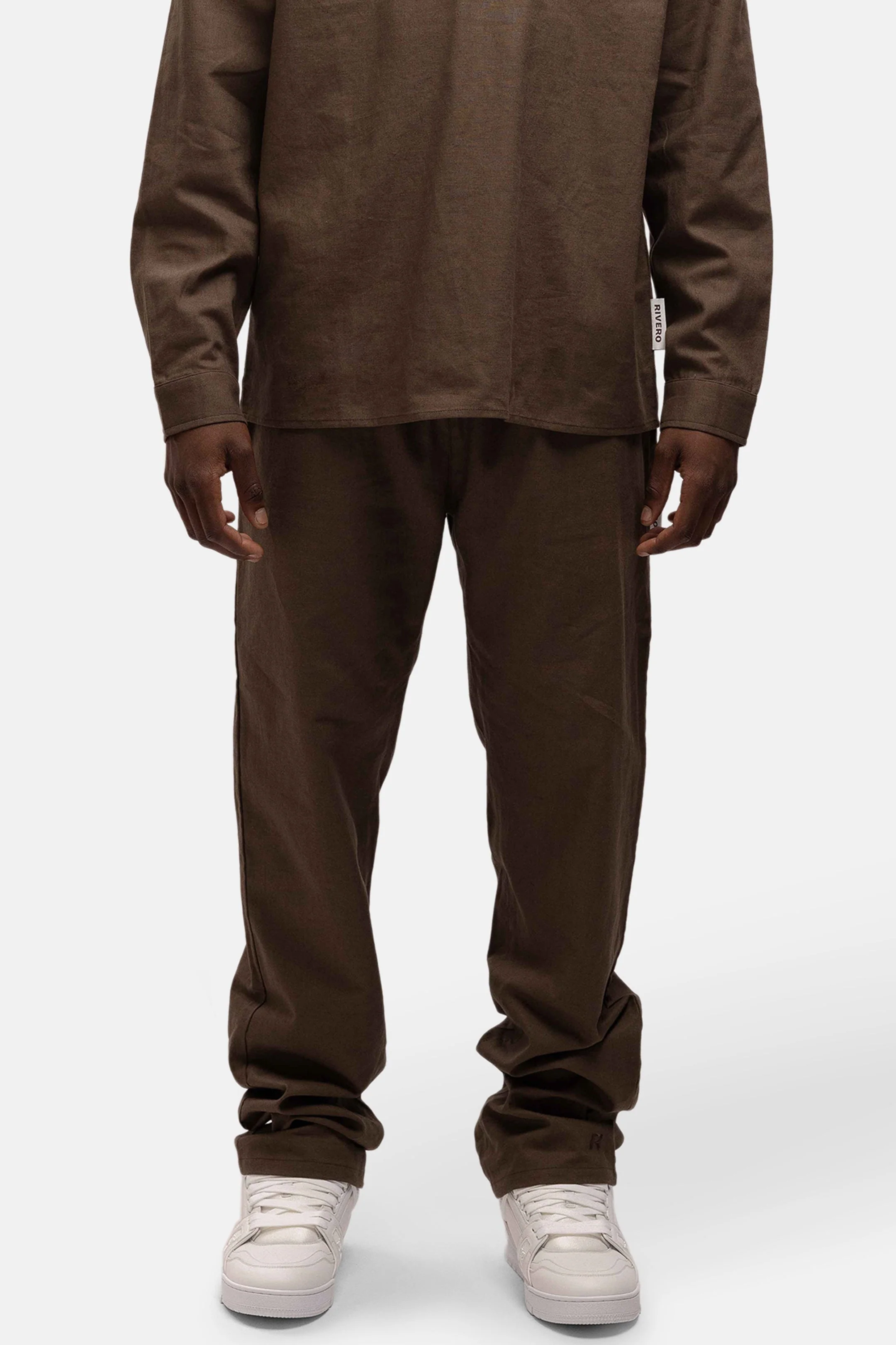 RIVERO - LINEN STRAIGHT LEG PANTS BROWN - Image 9