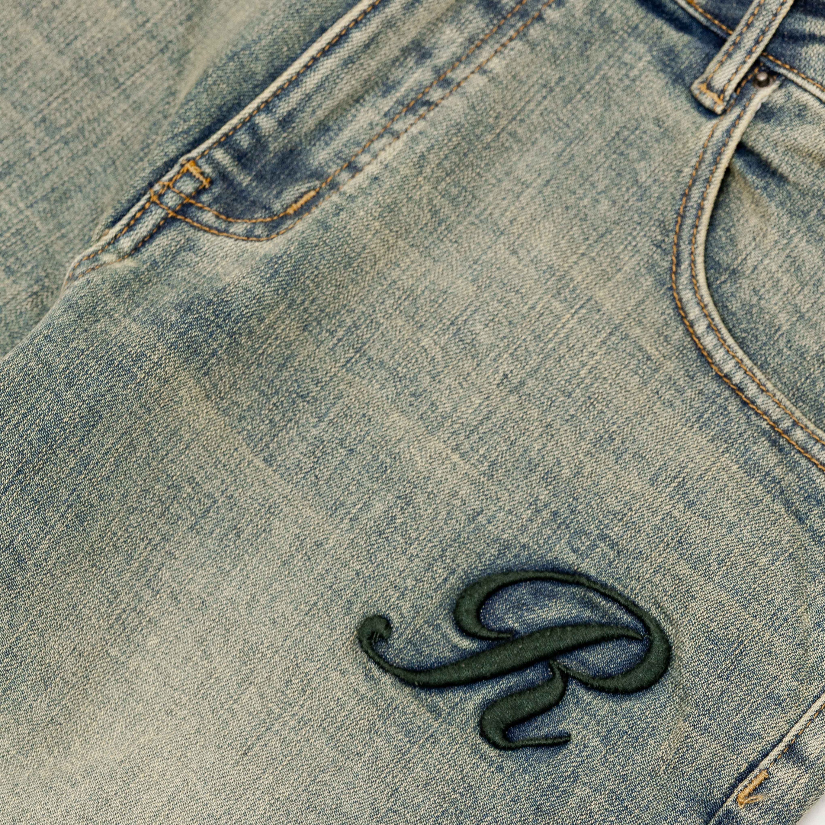 RIVERO - RAISED MONOGRAM BUTTONED DENIM JEANS - Image 3