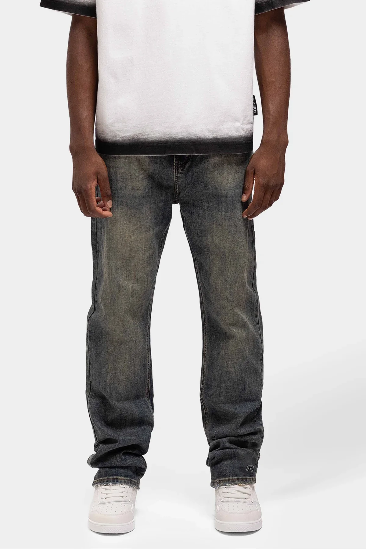 RIVERO - REGULAR PLAIN EMBOSSED WASHED DENIM JEANS