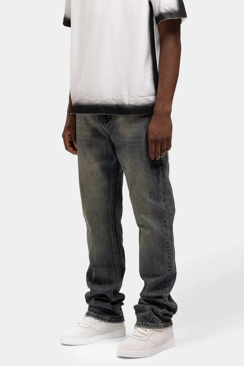 RIVERO - REGULAR PLAIN EMBOSSED WASHED DENIM JEANS - Image 2