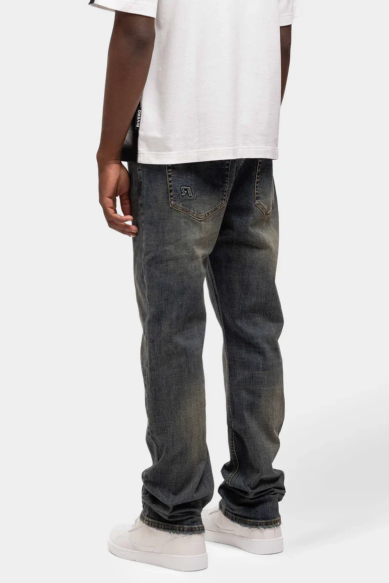 RIVERO - REGULAR PLAIN EMBOSSED WASHED DENIM JEANS - Image 3