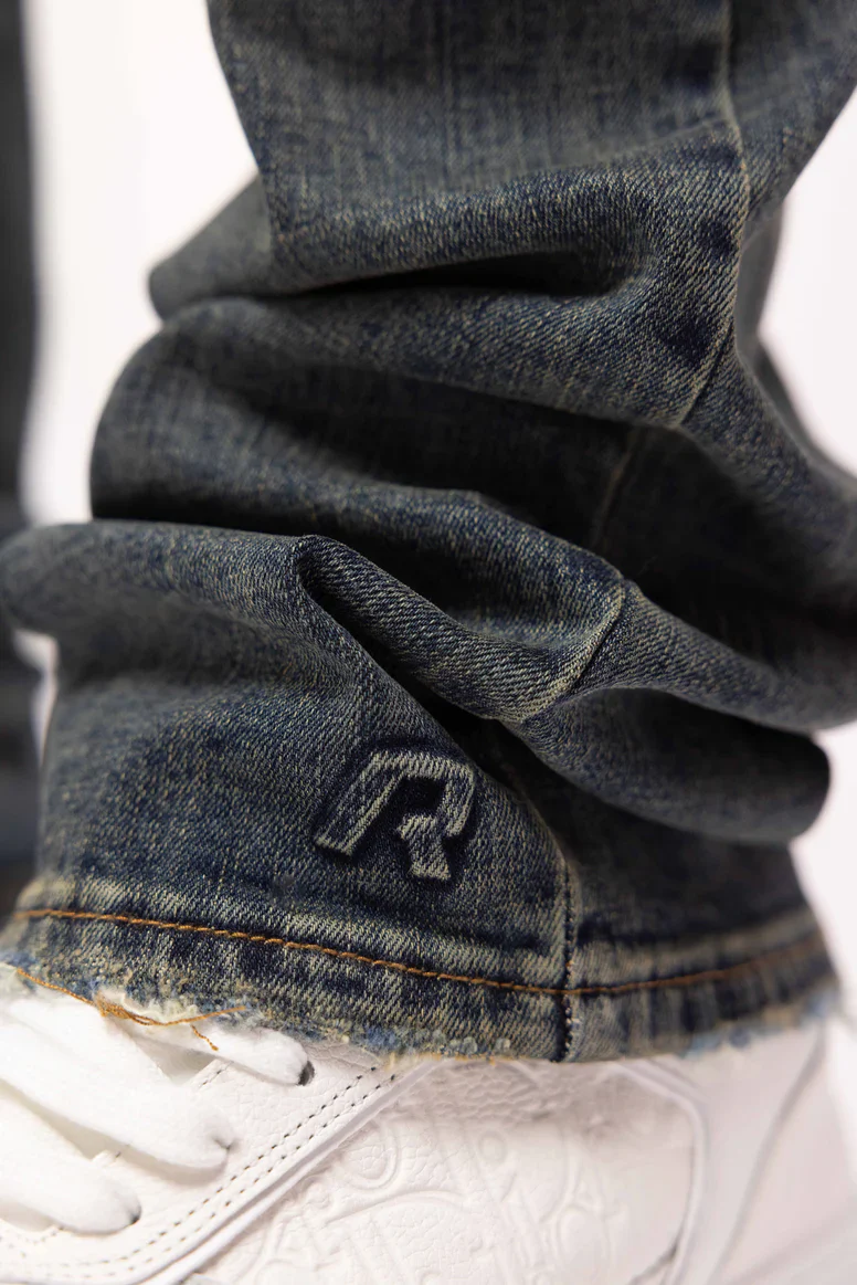 RIVERO - REGULAR PLAIN EMBOSSED WASHED DENIM JEANS - Image 4