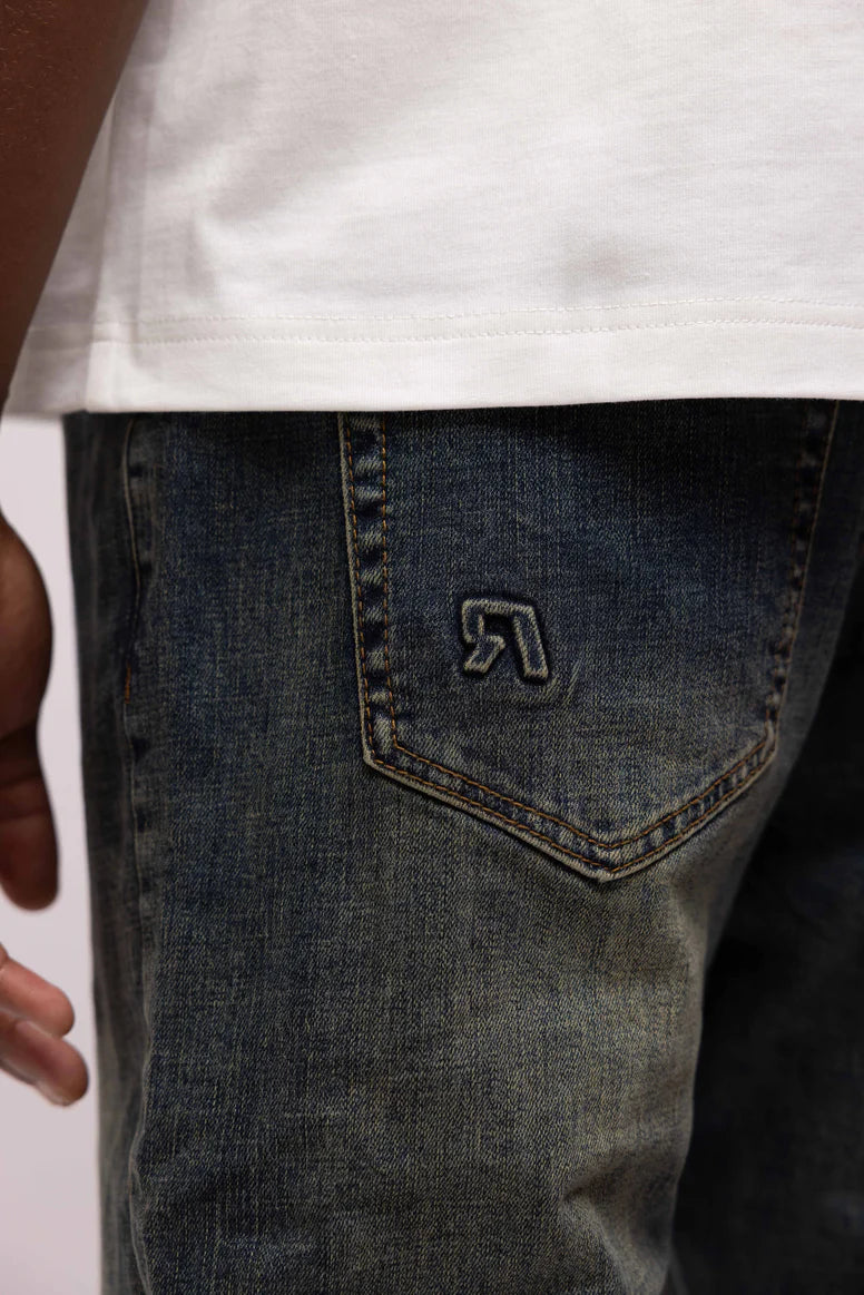 RIVERO - REGULAR PLAIN EMBOSSED WASHED DENIM JEANS - Image 5