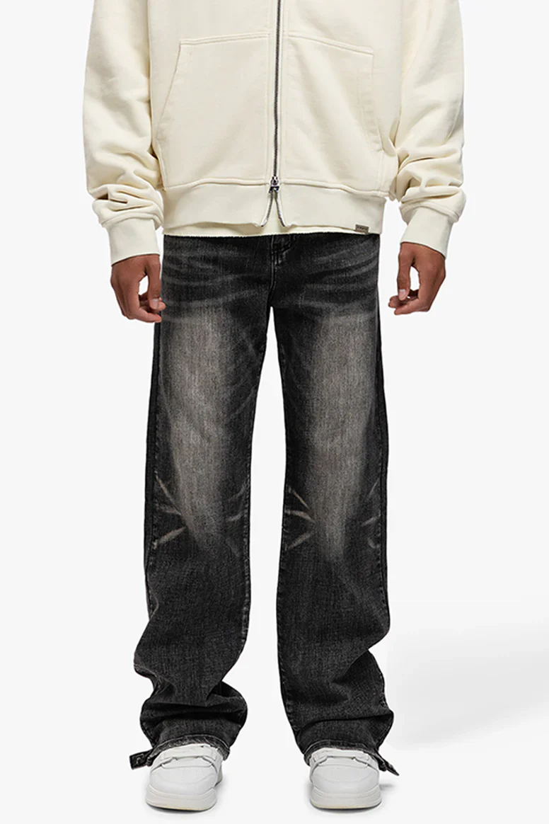 RIVERO - RELAXED BUTTONED ZIP DENIM WASHED BLACK - Image 6