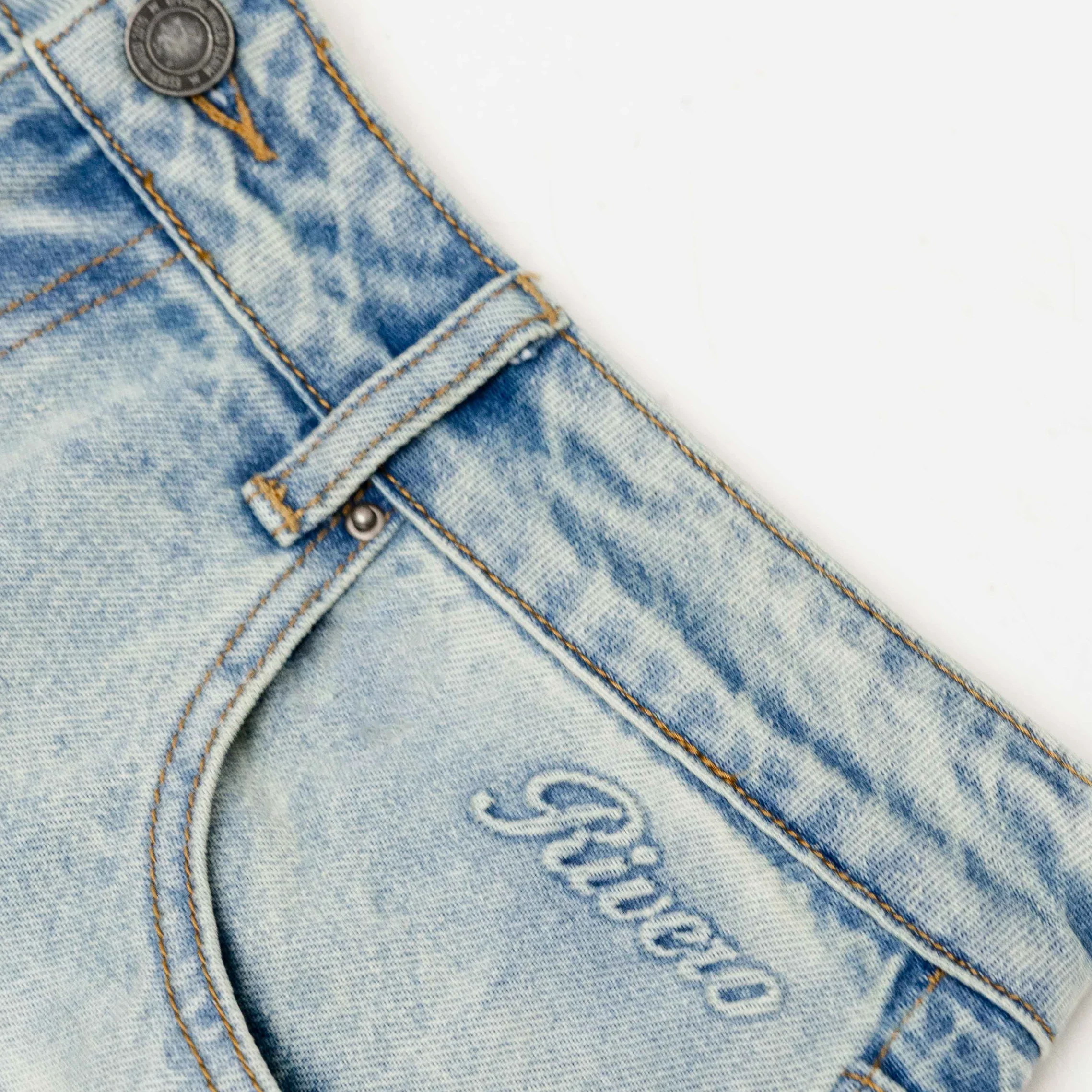 RIVERO - REGULAR PLAIN MIST BLUE EMBOSSED DENIM JEANS - Image 3