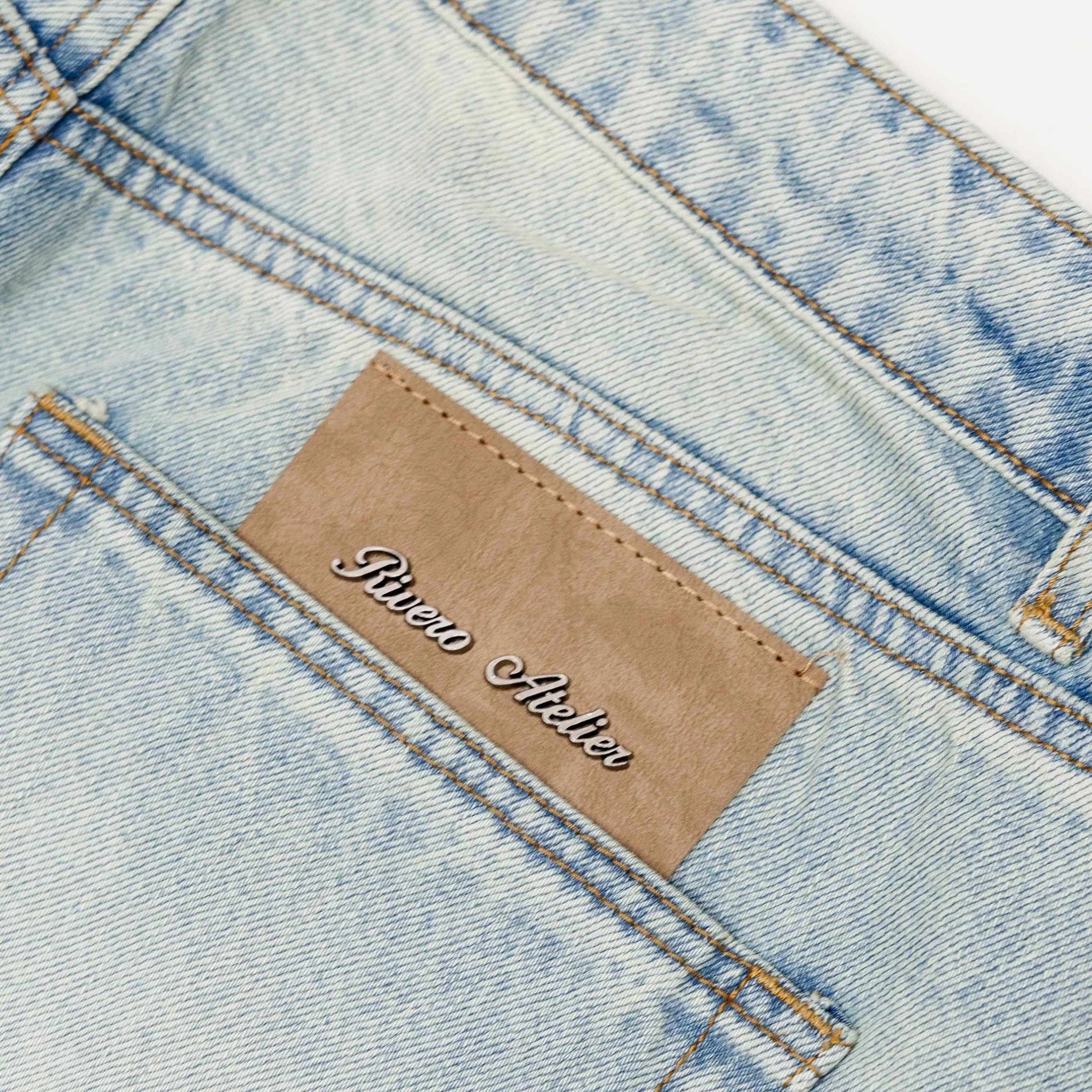 RIVERO - REGULAR PLAIN MIST BLUE EMBOSSED DENIM JEANS - Image 5
