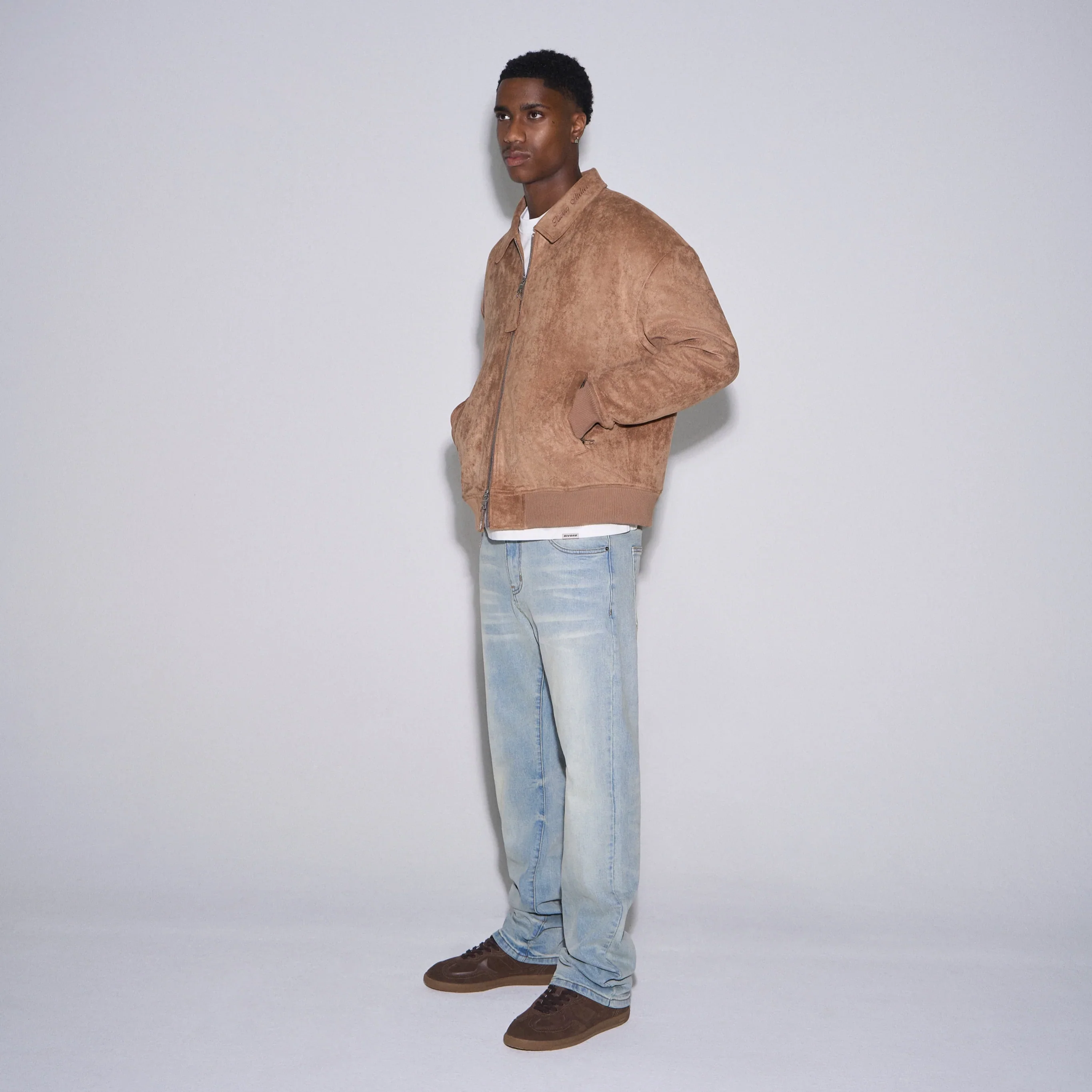 RIVERO - REGULAR PLAIN MIST BLUE EMBOSSED DENIM JEANS - Image 6