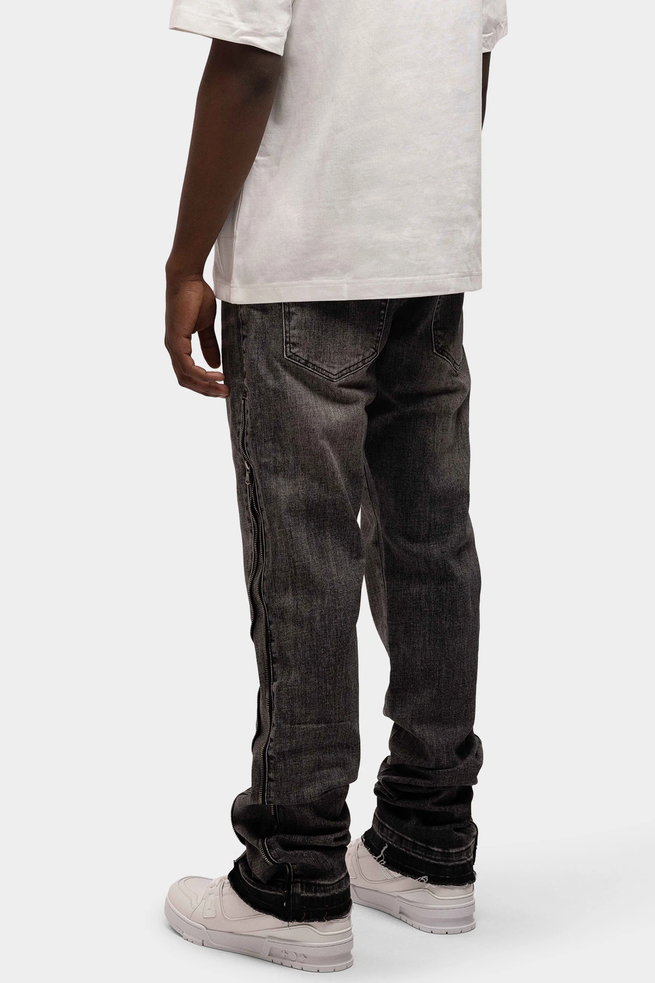 RIVERO - REGULAR SIDE ZIPPED WASHED JEANS BLACK/GREY - Image 4