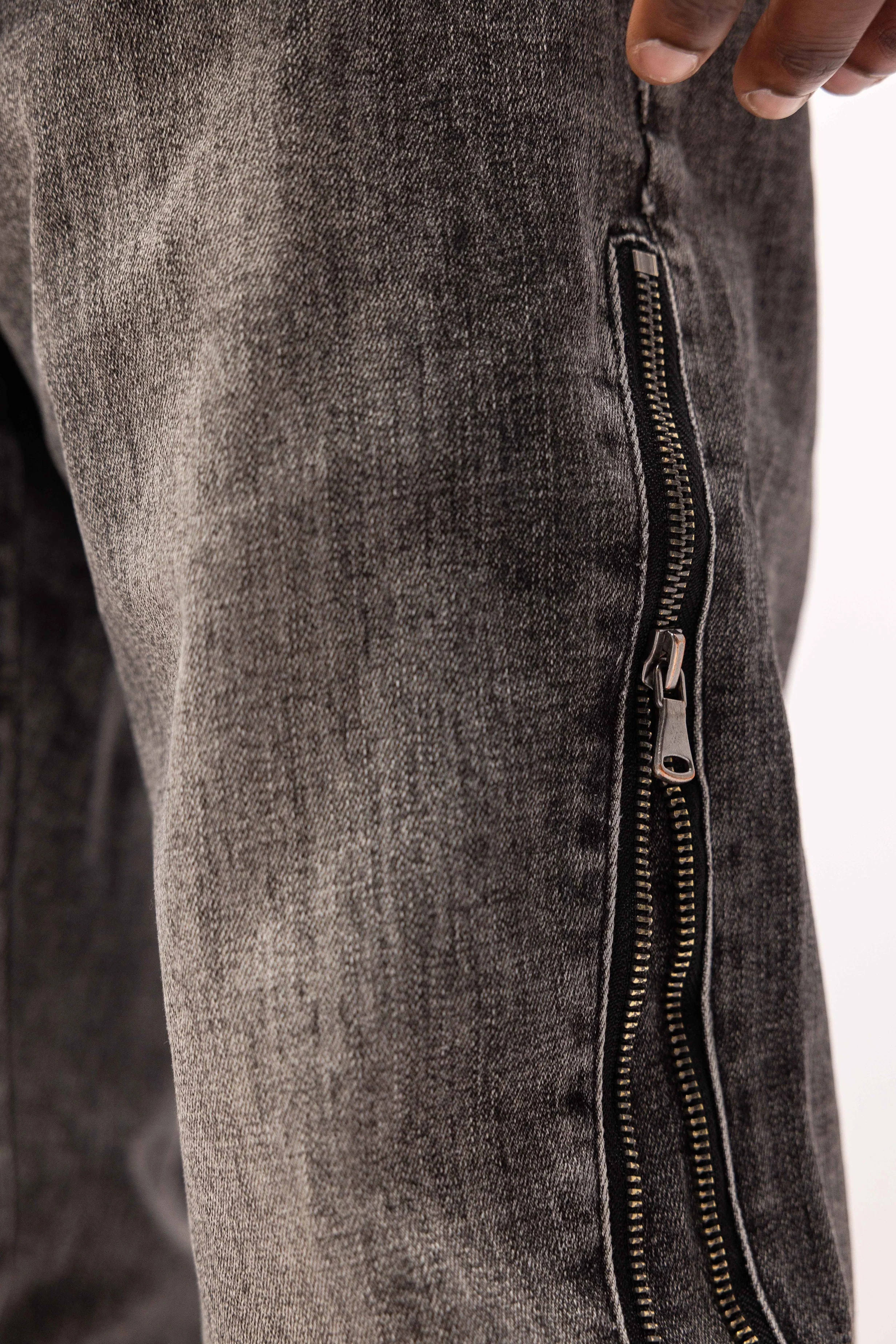 RIVERO - REGULAR SIDE ZIPPED WASHED JEANS BLACK/GREY - Image 5
