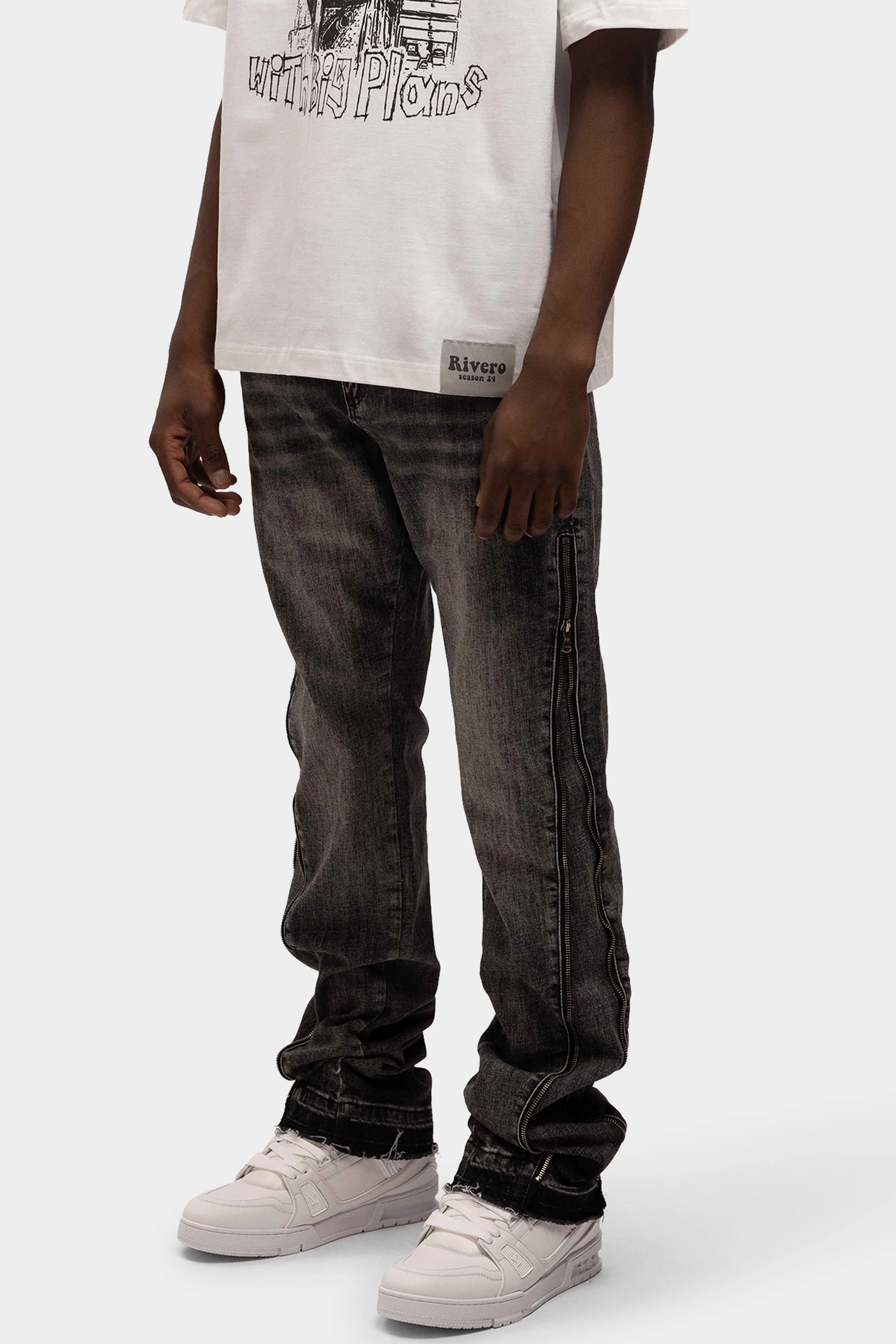 RIVERO - REGULAR SIDE ZIPPED WASHED JEANS BLACK/GREY - Image 7